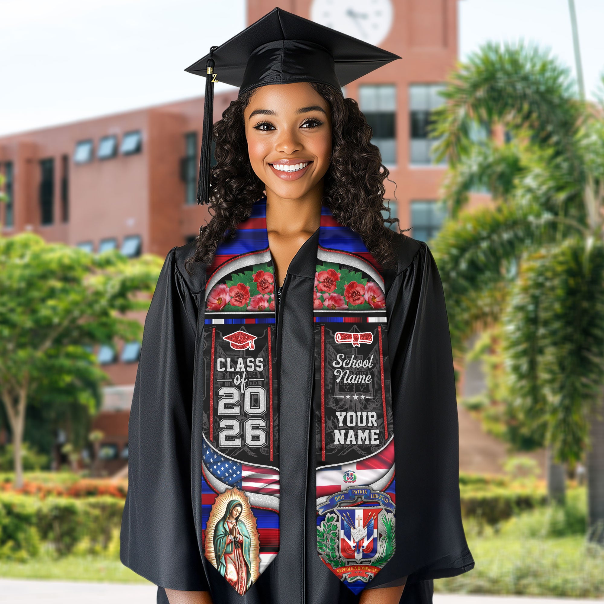Dominican Graduation Stole 2026, Dominican Flag Sash, Personalized Touch for Graduates