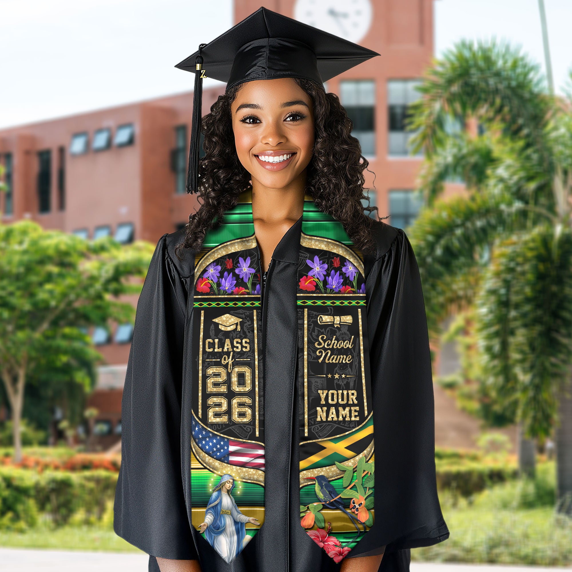 Class of 2026 Jamaica Graduation Stole, Jamaican Flag Sash Stole, Bespoke Touch 2026