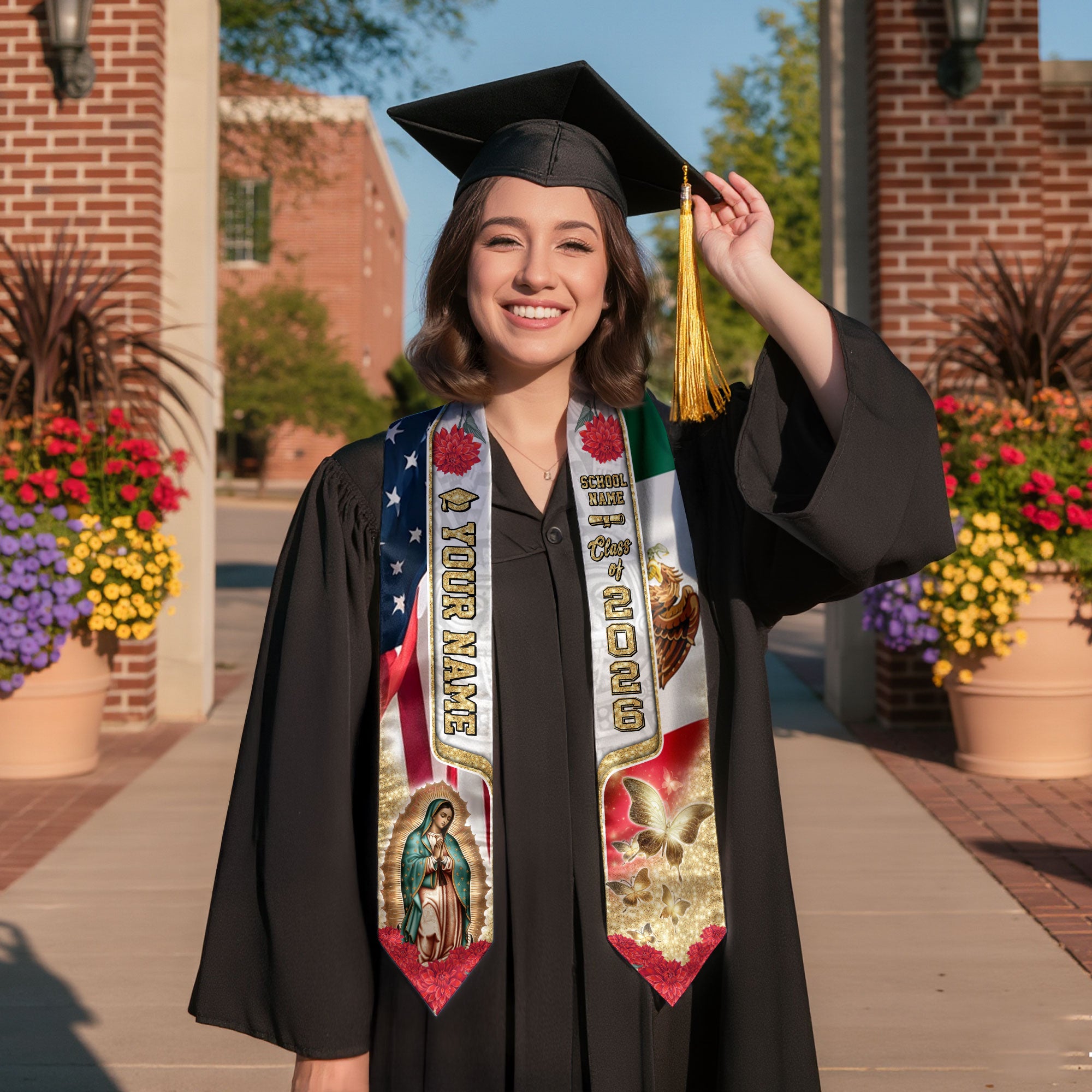 Mexican Grad Sash 2026, Mexican American Flag Sash, Mexican Stole, Mexico Graduation Stole