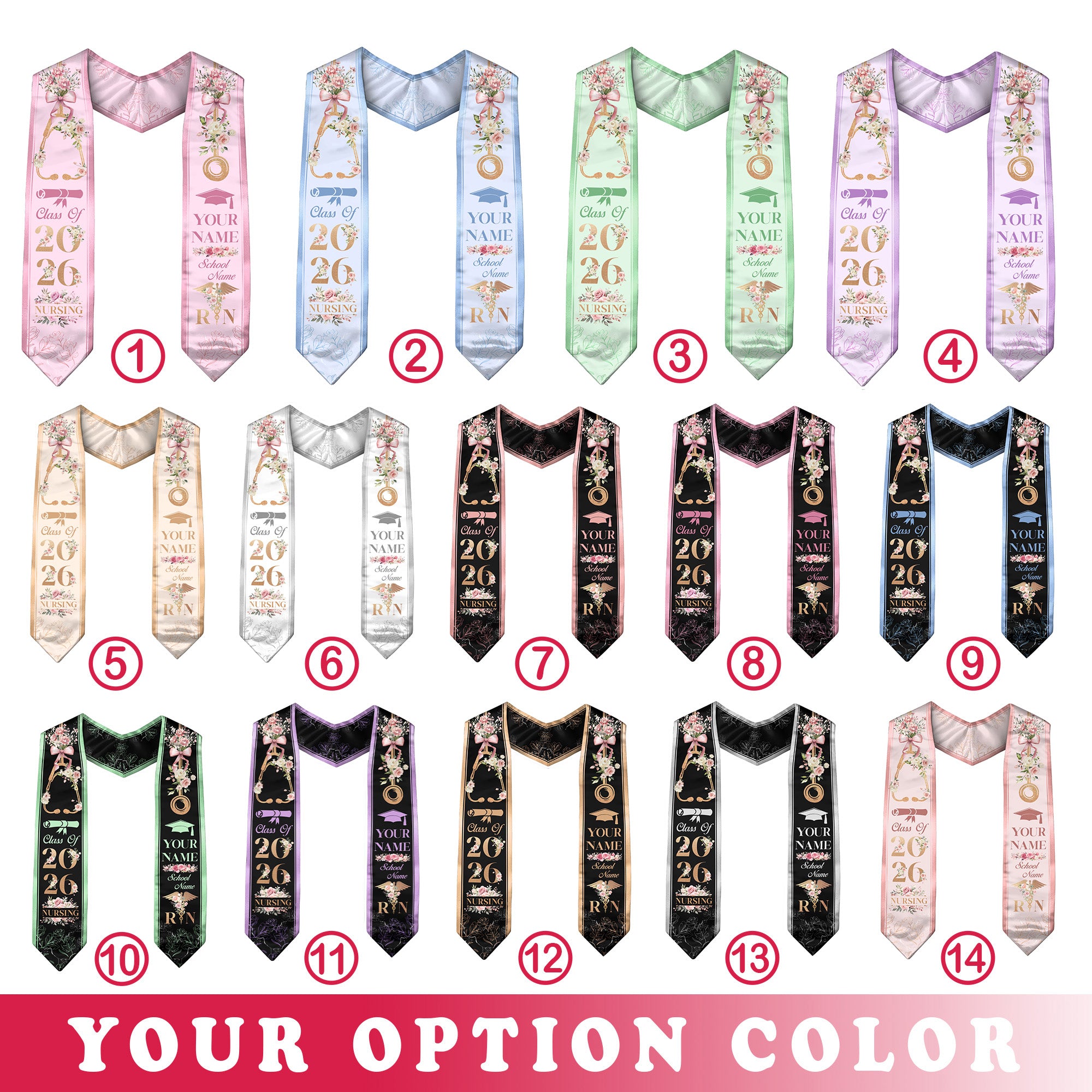 Customized Graduation Stole for Registered Nurses, Nursing School Ceremony Sash Class of 2026