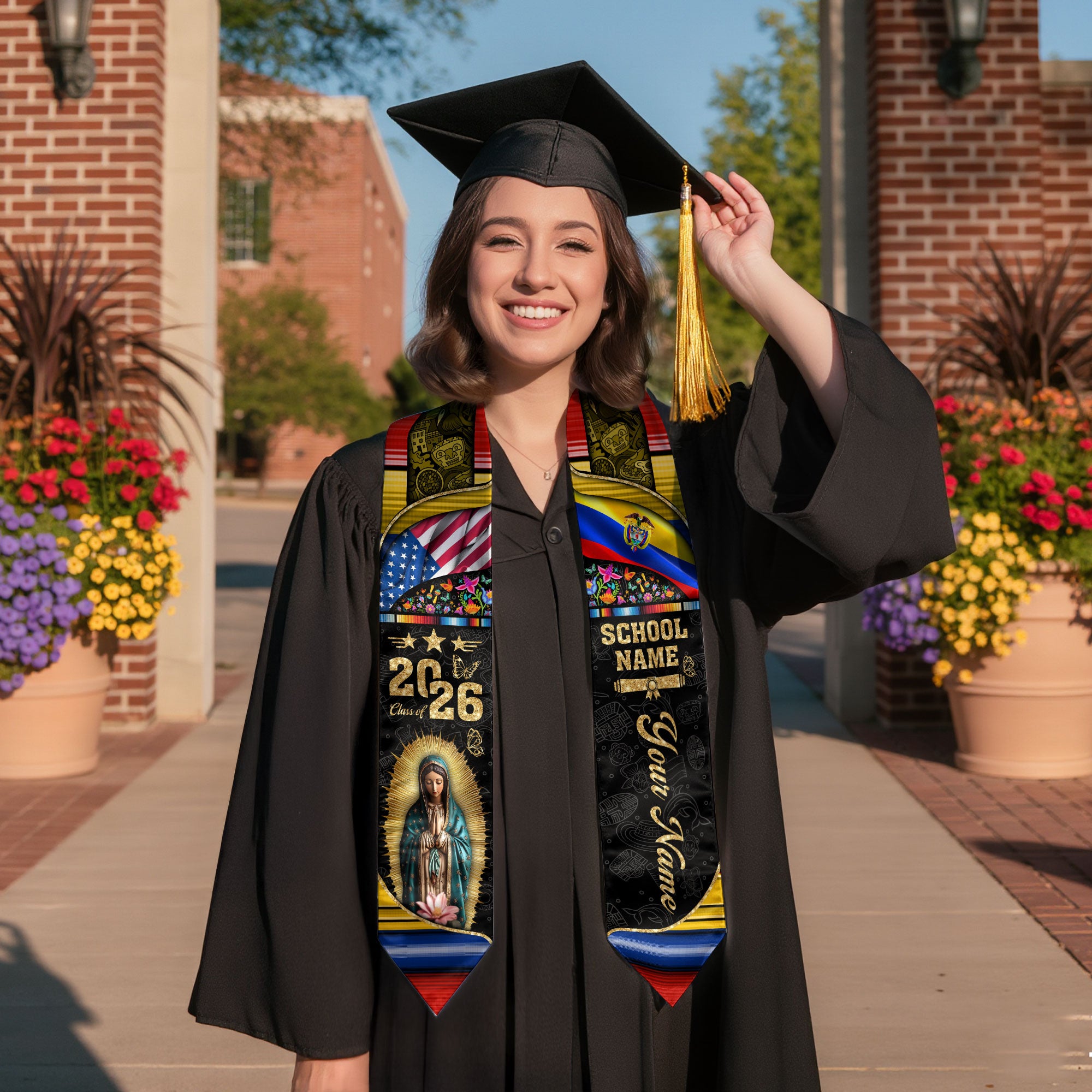 Customized Colombia Graduation Stole Featuring Cultural Flag Elements, Graduation Sash 2026