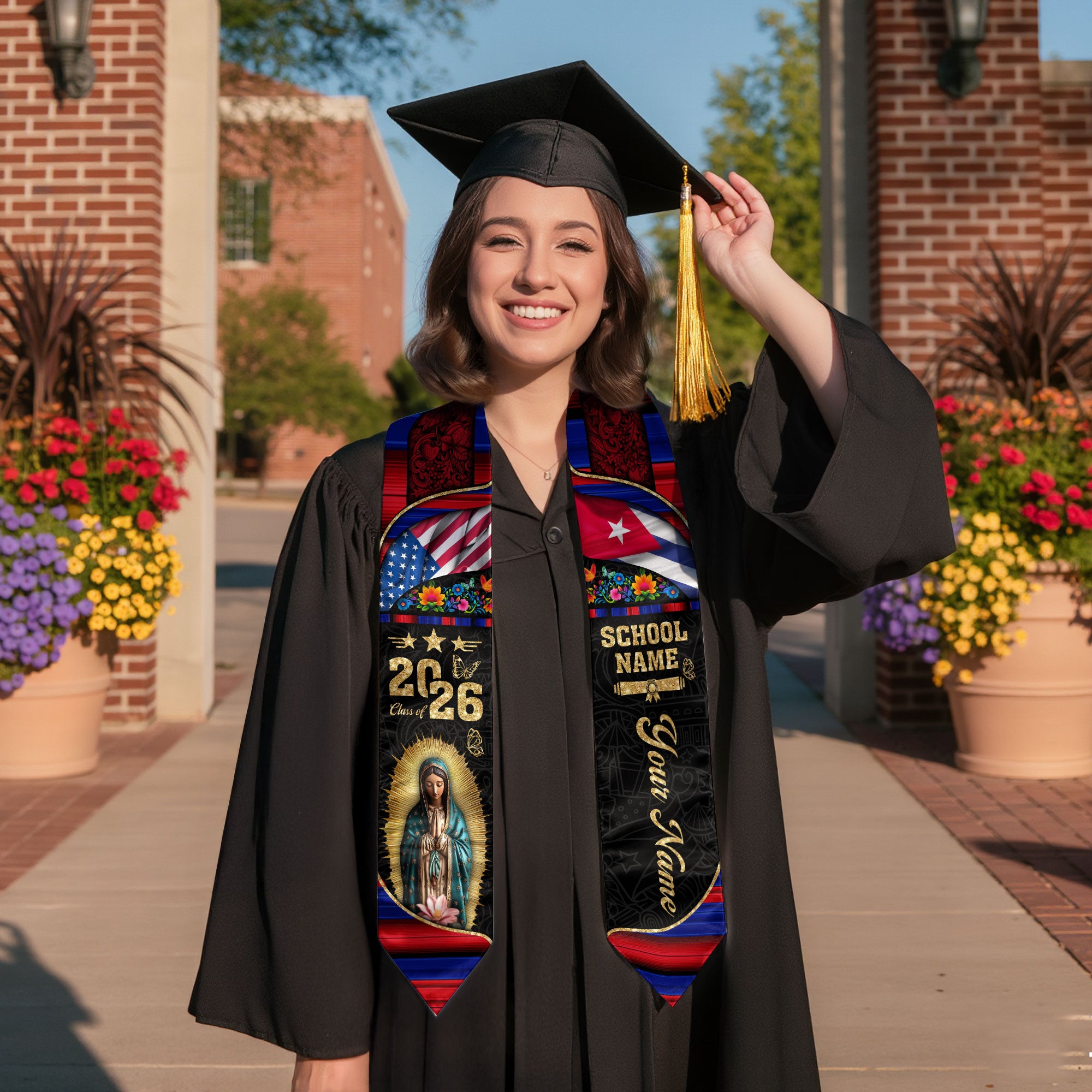 Customized Cuba Graduation Stole with Patriotic Flag Accents, Graduation Sash for Class of 2026