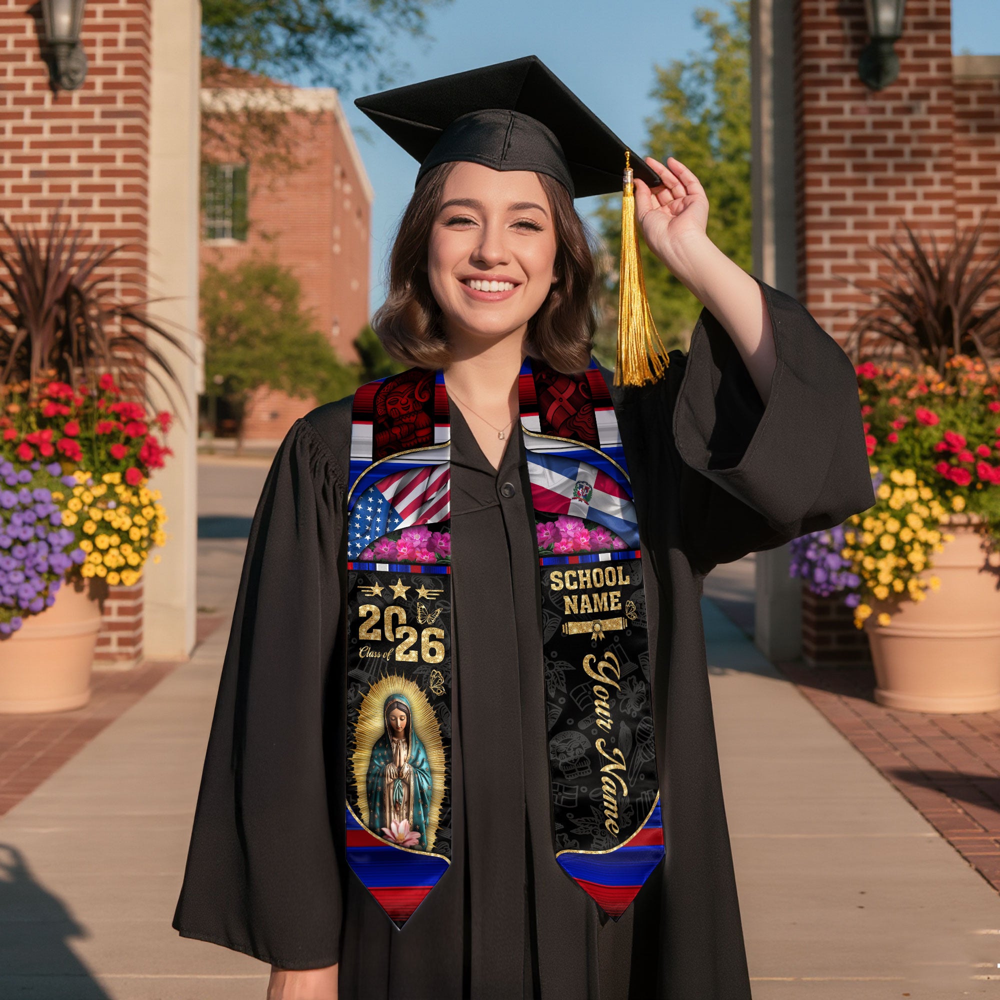 Customized Dominican Graduation Stole Highlighting Flag Colors, Graduation Sash Class of 2026