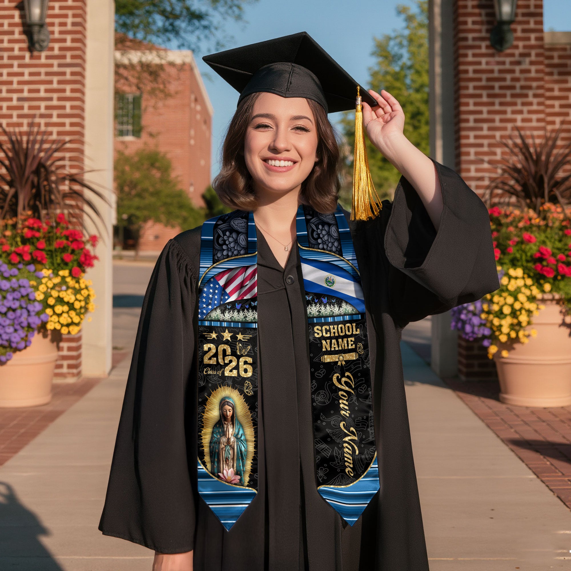 Customized El Salvador Graduation Stole with National Pride Flag Design, Graduation Sash 2026