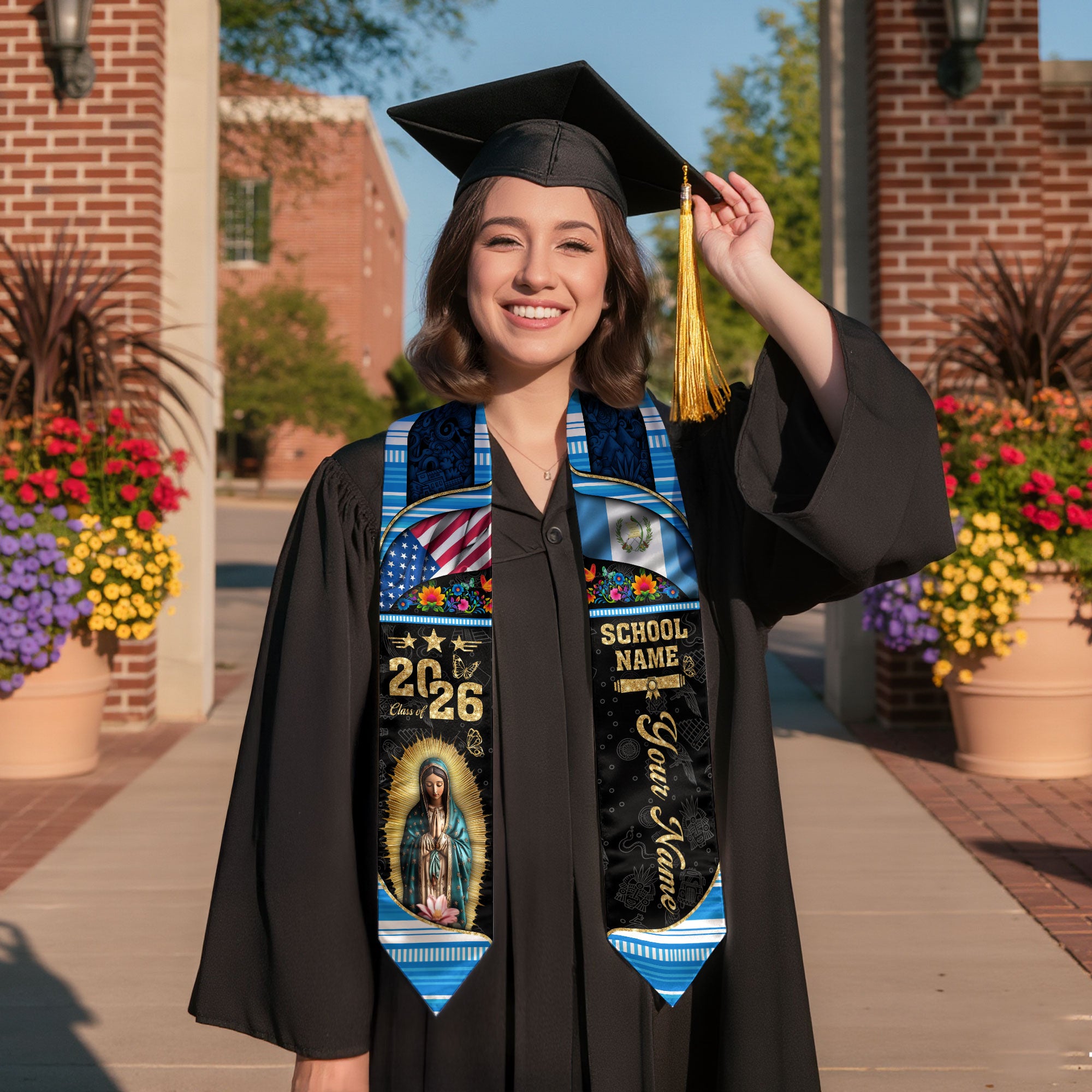 Customized Guatemala Graduation Stole with Heritage Flag Theme, Graduation Sash for Class of 2026