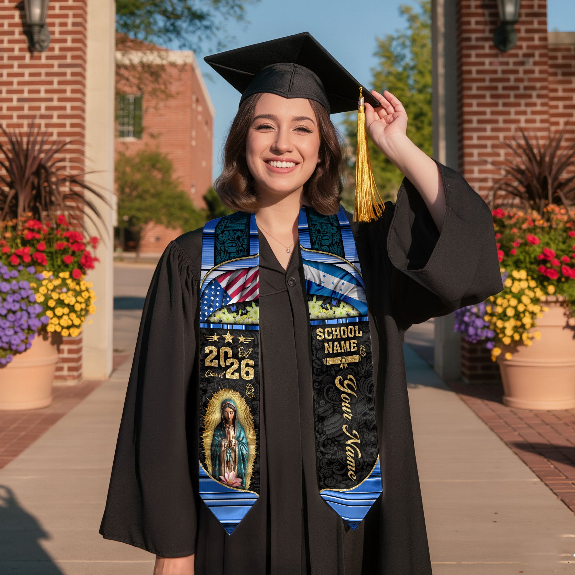 Customized Honduras Graduation Stole with Traditional Flag Motif, Graduation Sash for Class of 2026