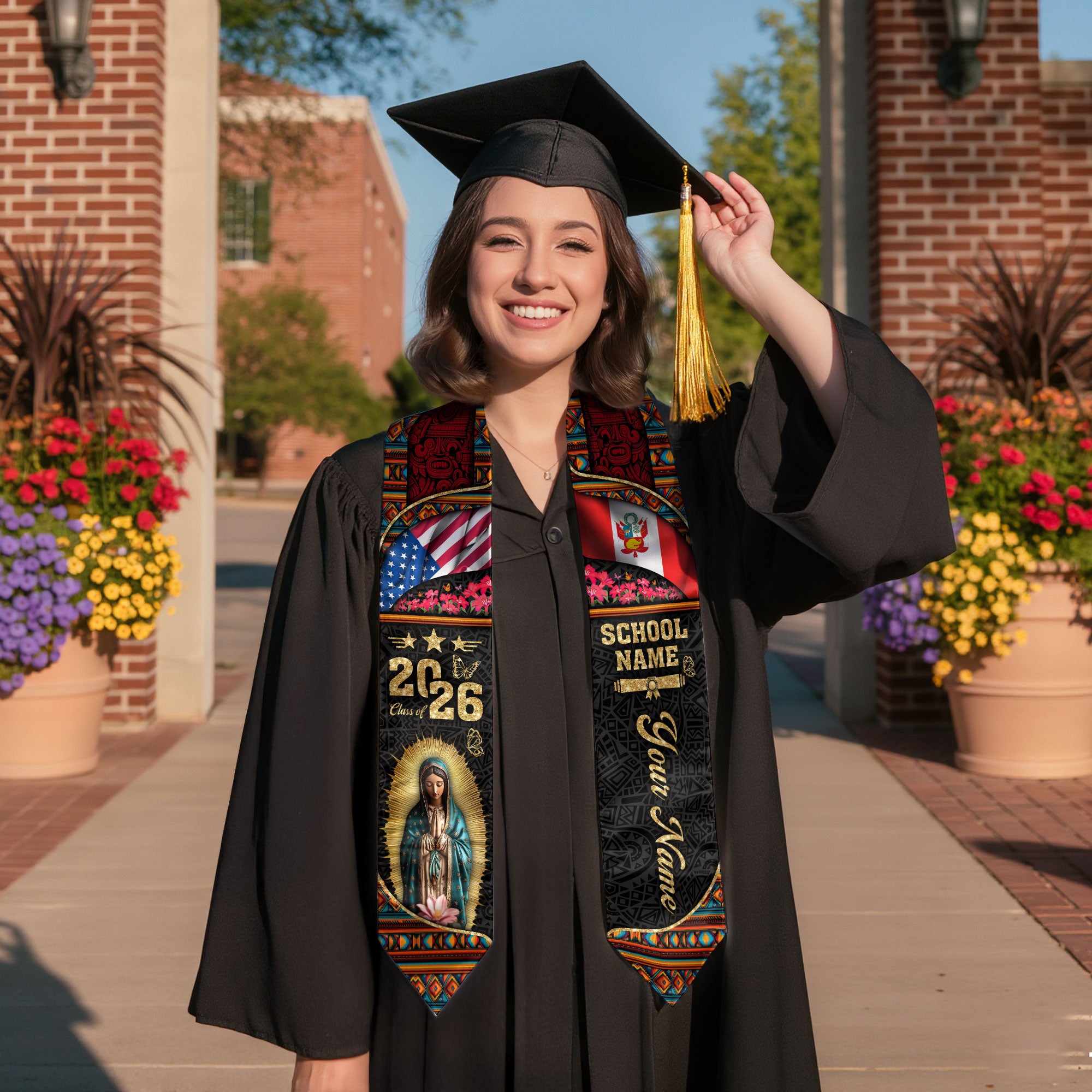 Customized Peru Graduation Stole with National Flag Inspired Pattern, Graduation Sash for 2026