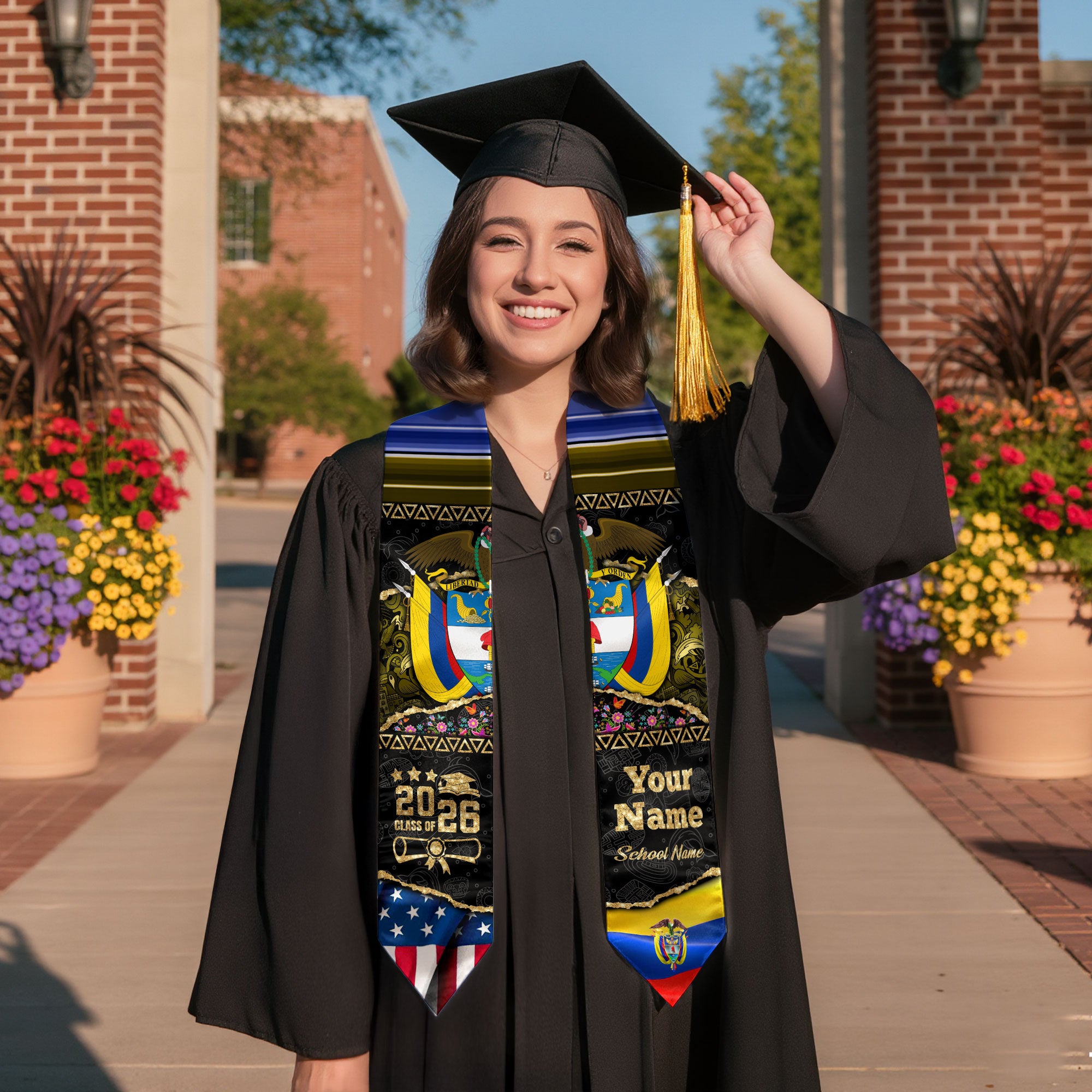 Customized Colombia Graduation Stole with Colombian Flag Theme, Graduation Sash for Class of 2026