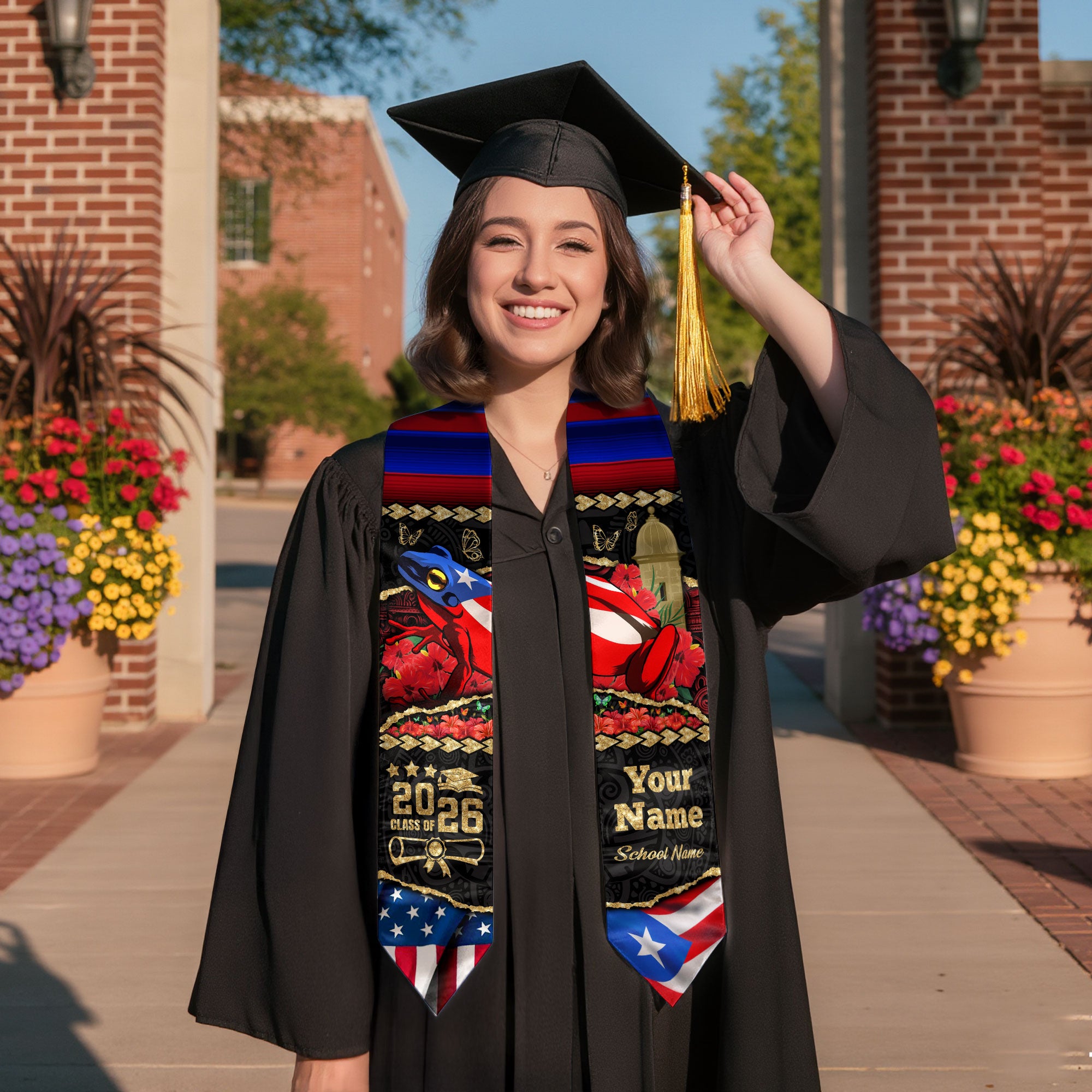 Customized Puerto Rico Graduation Stole with Flag Heritage Design, Graduation Sash for Class of 2026
