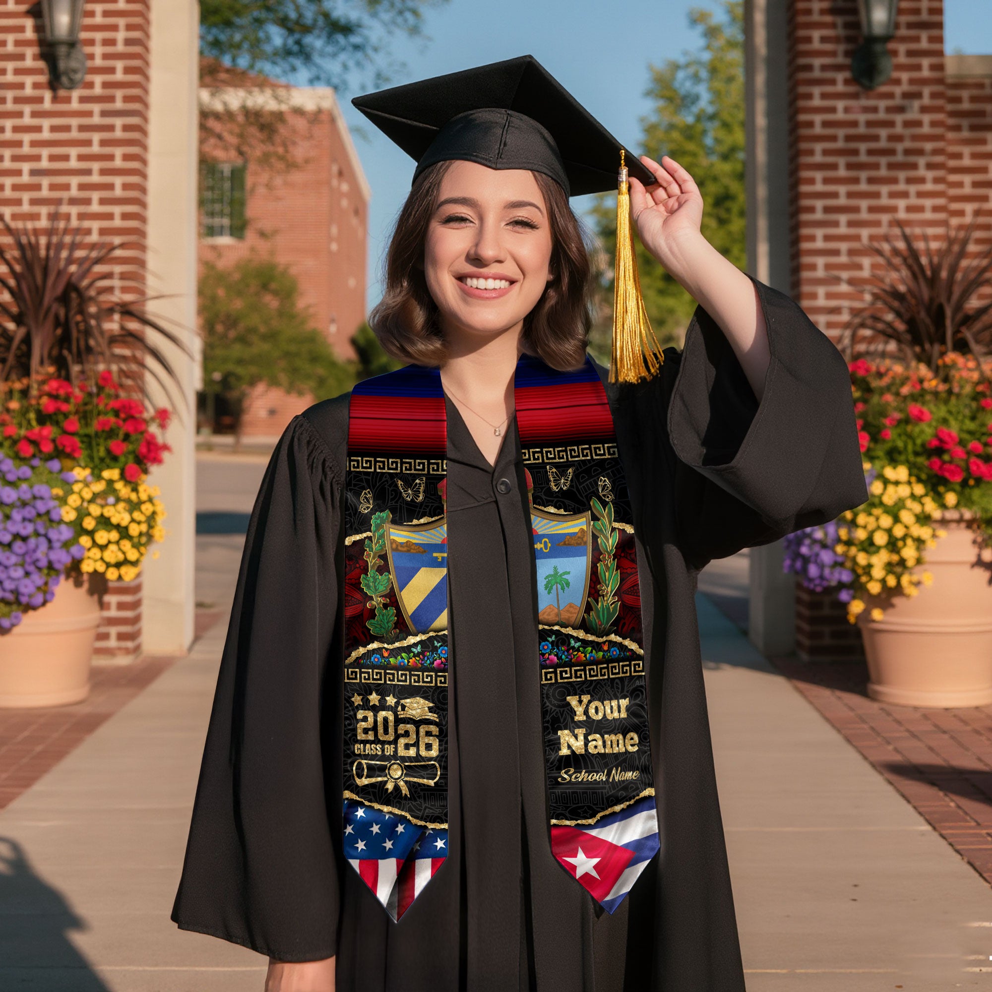 Customized Cuba Graduation Stole Featuring Cuban Flag Style, Graduation Sash Class of 2026