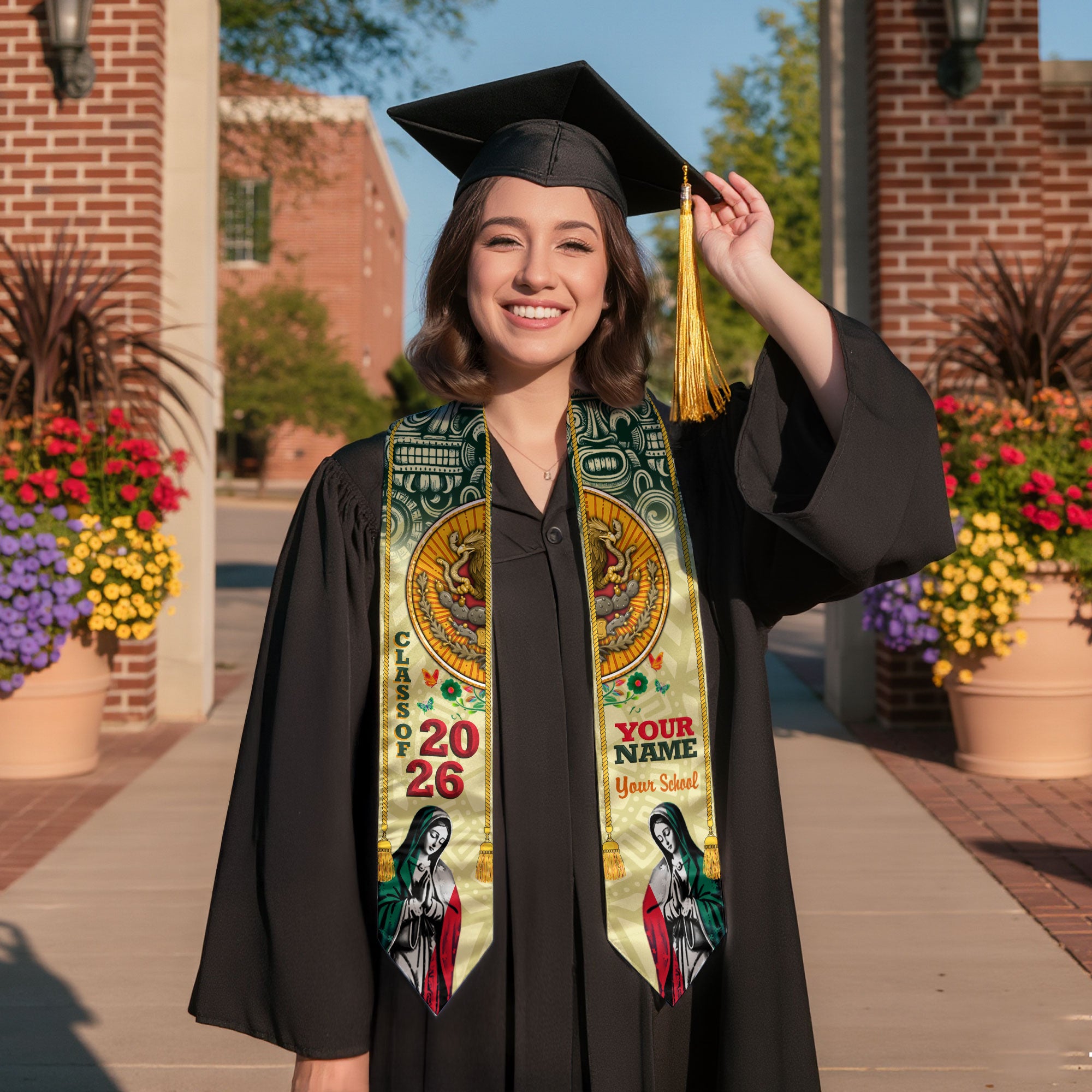 Mexican Flag Graduation Stole 2026, Mexico Sash Stole, Tailored Finish for 2026 Grads