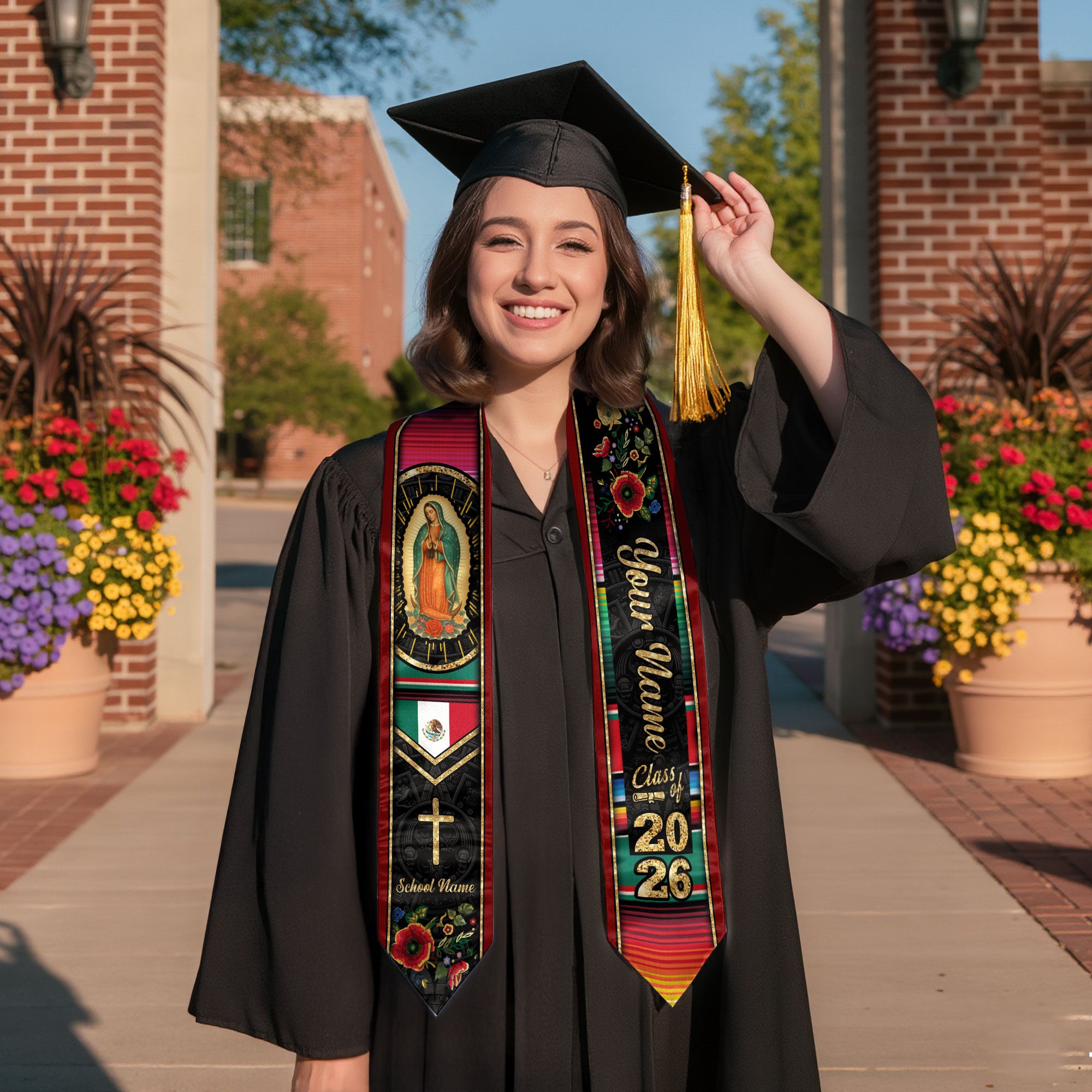 Mexico Flag Graduation Sash 2026, Mexico Graduation Stole, Signature Detail for Graduates