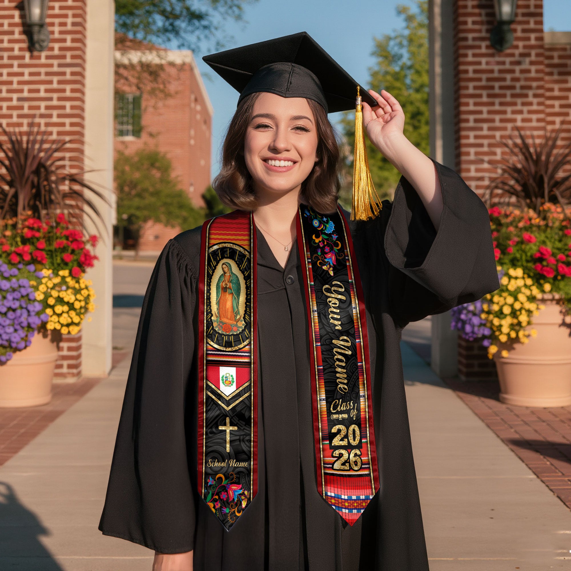 Customized Peru Graduation Stole Featuring Peruvian Flag Design, Graduation Sash for the Class of 2026