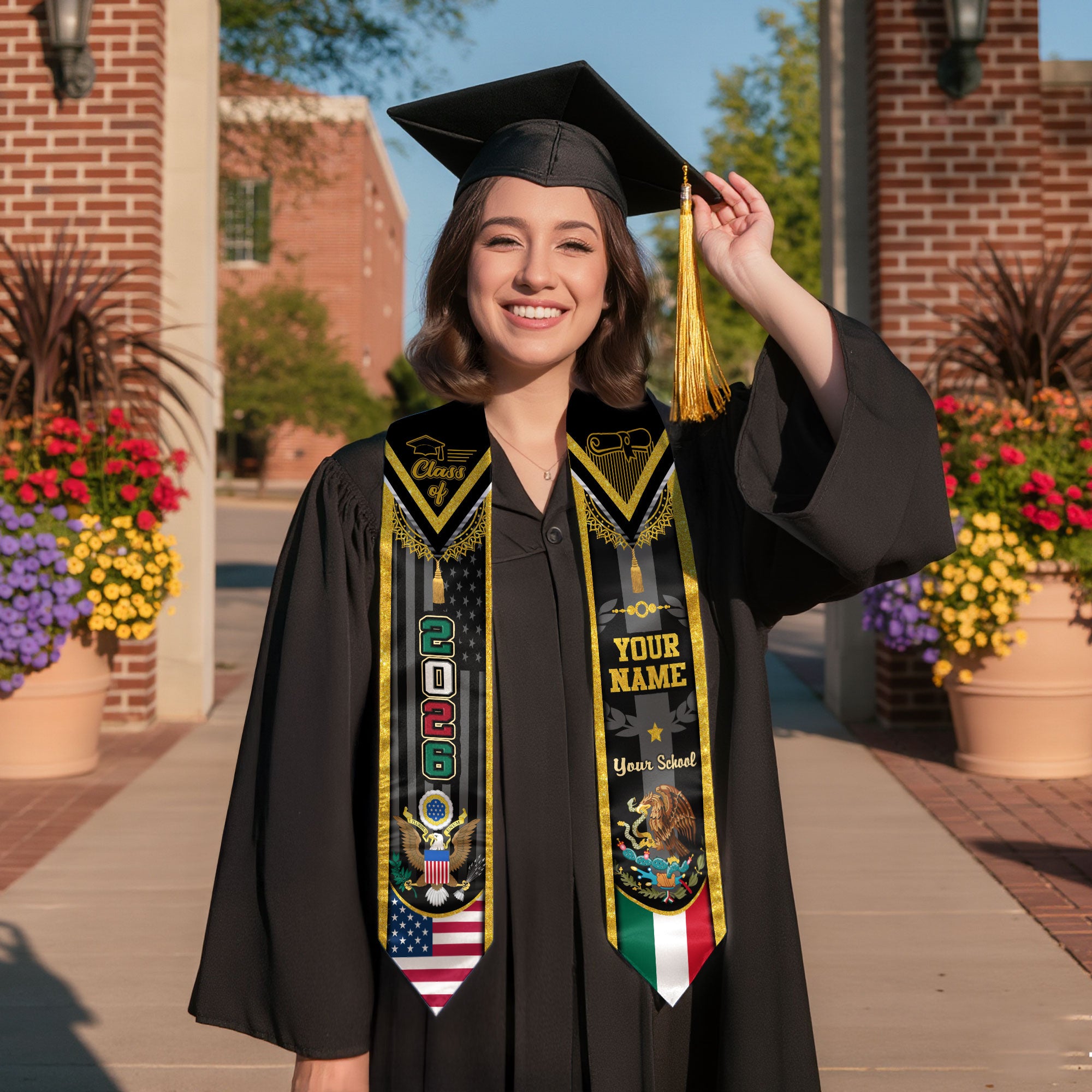 Mexican Flag Graduation Sash 2026, Mexico Stole, Signature Custom Finish for Graduates
