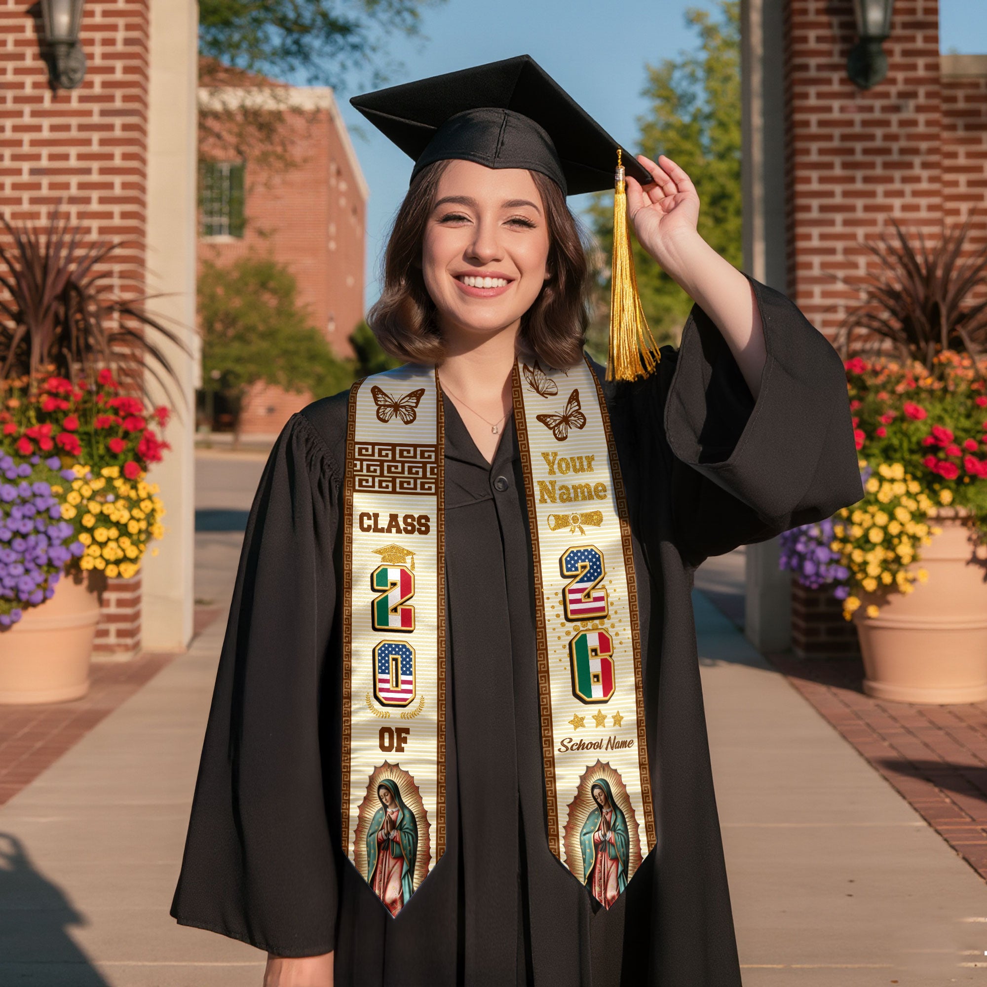 Class of 2026 Mexico Graduation Sash, Mexican Flag Stole, Custom-Ready Graduation Style