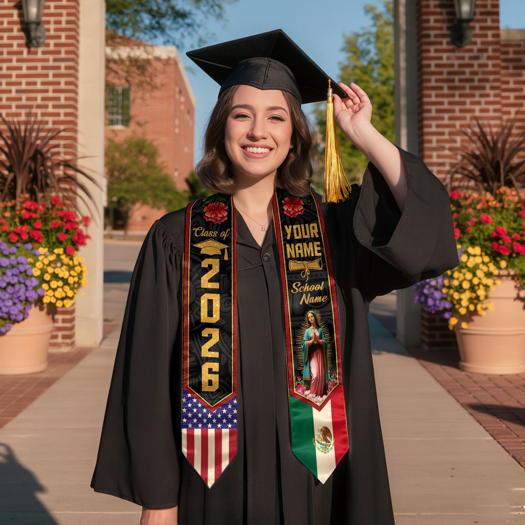 2026 Mexican Flag Sash for Graduation, Mexico Stole for Grads, Personal Detail Option