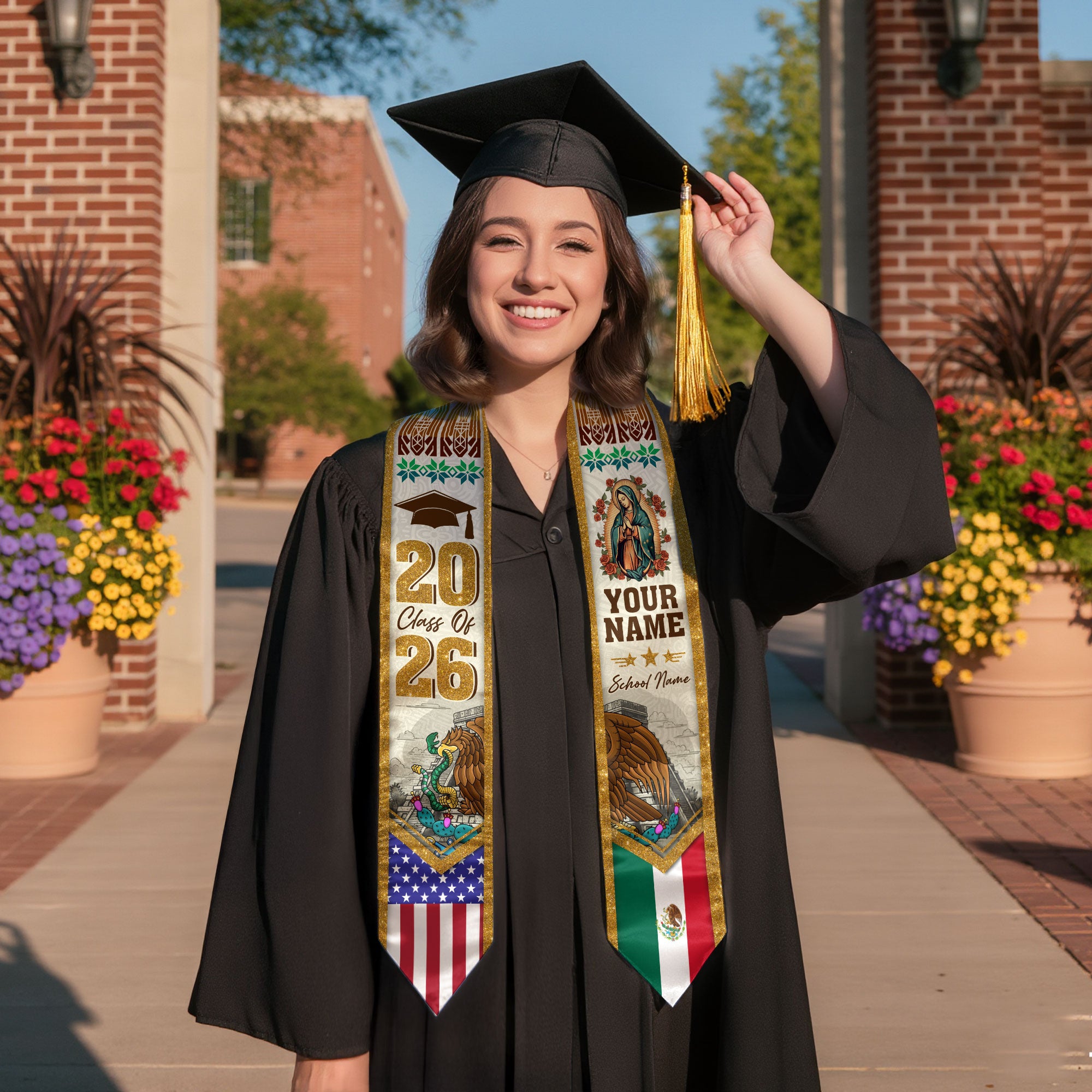 Mexican Flag Graduation Stole 2026, Mexico Sash for Grads, Personalized Detail Option