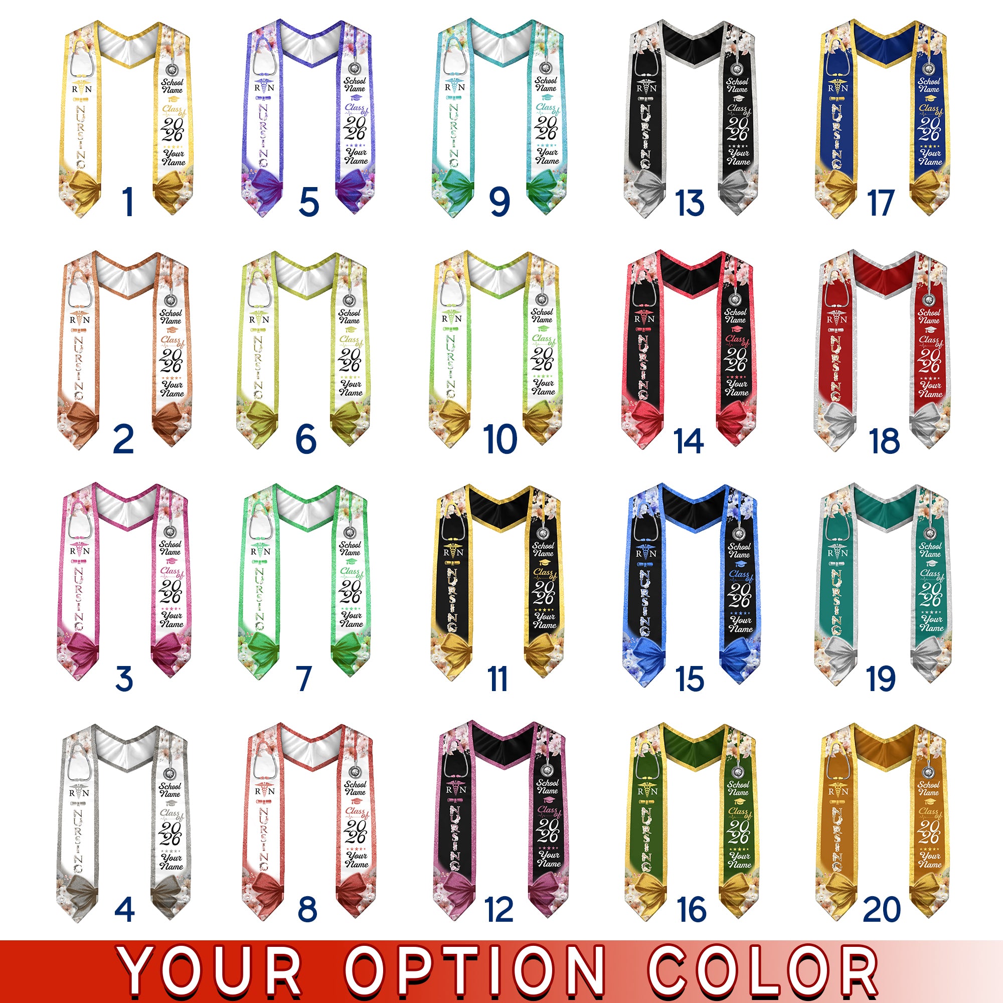 Customized Nursing Graduation Sash for RN and BSN Graduates, Ceremony Stole Class of 2026