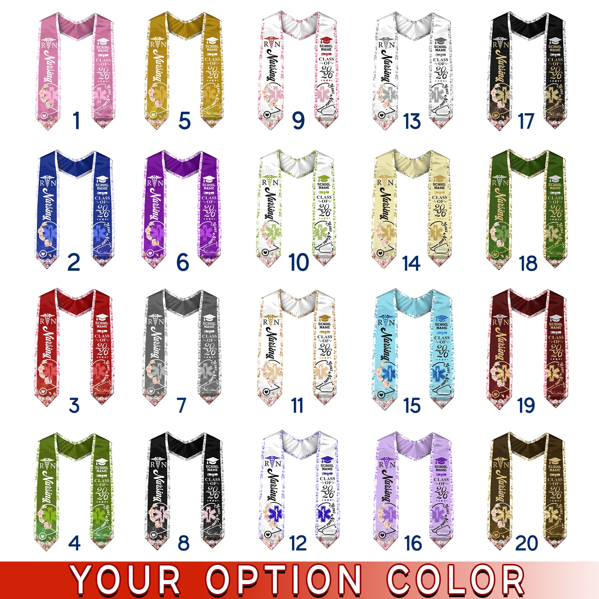Customized Nursing Graduation Stole for Healthcare Graduates, RN Ceremony Sash Class of 2026