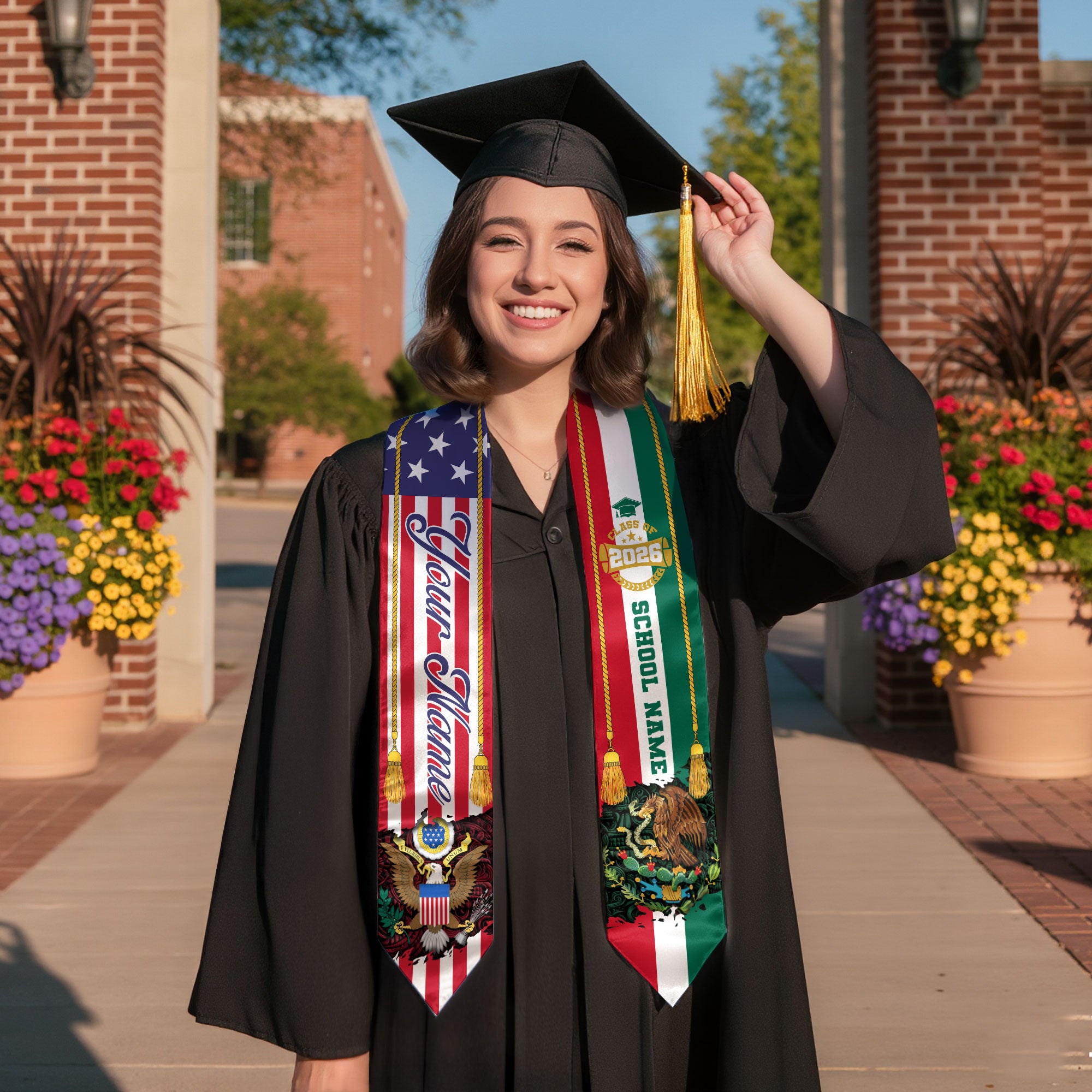 Mexican Graduation Sash 2026, Mexico Graduation Stole, Mexican American Flag Grad Stole