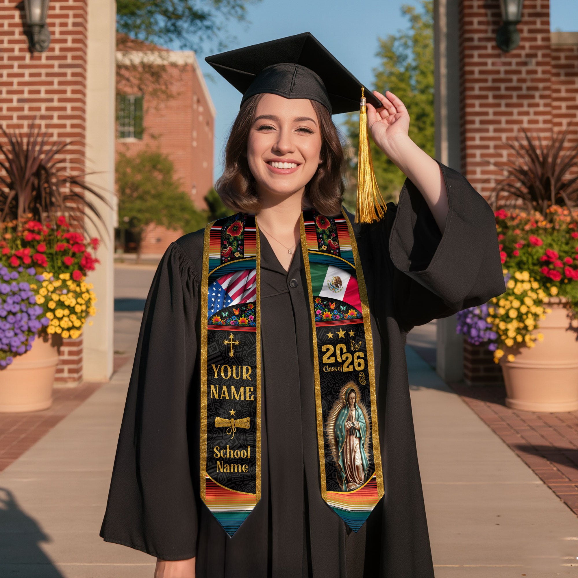 2026 Mexican Graduation Stole, Mexico Flag Stole, Mexican Stole for Graduation
