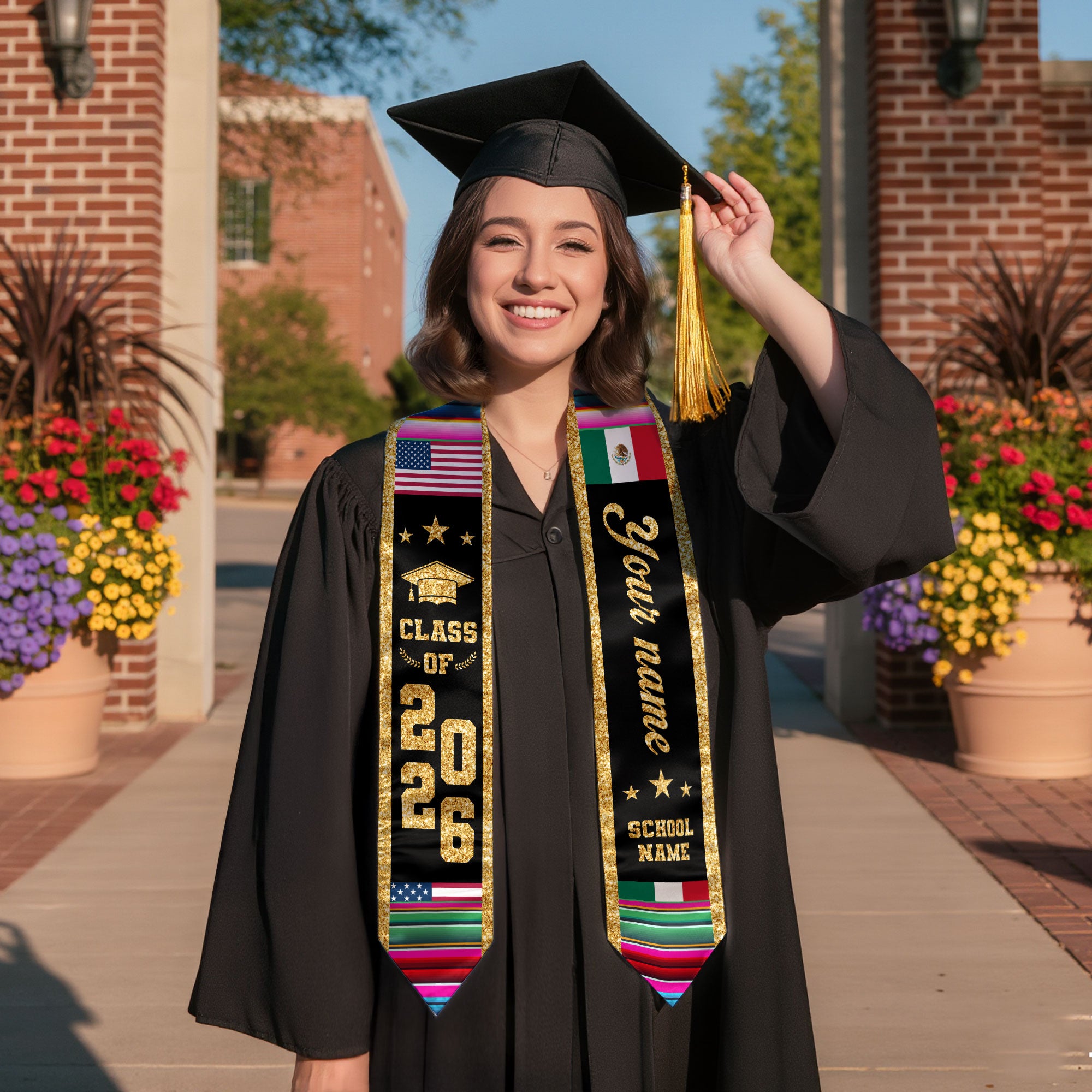 2026 Mexico Stole for Graduation, Mexican Flag Sash, Optional Personal Detail for Grads