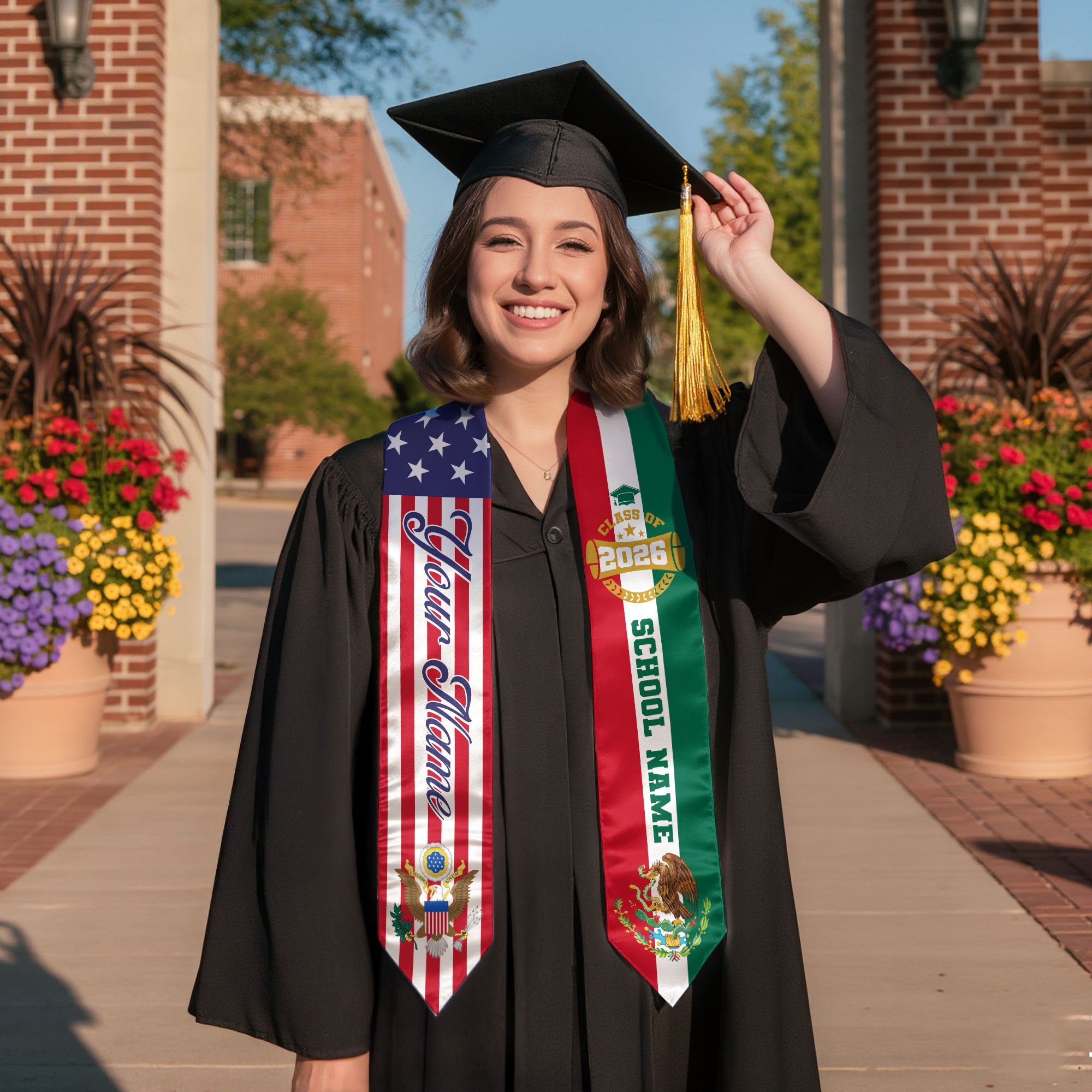 2026 Mexico Graduation Stole, Mexican Flag Sash, Personal Detail Option for Graduation Day