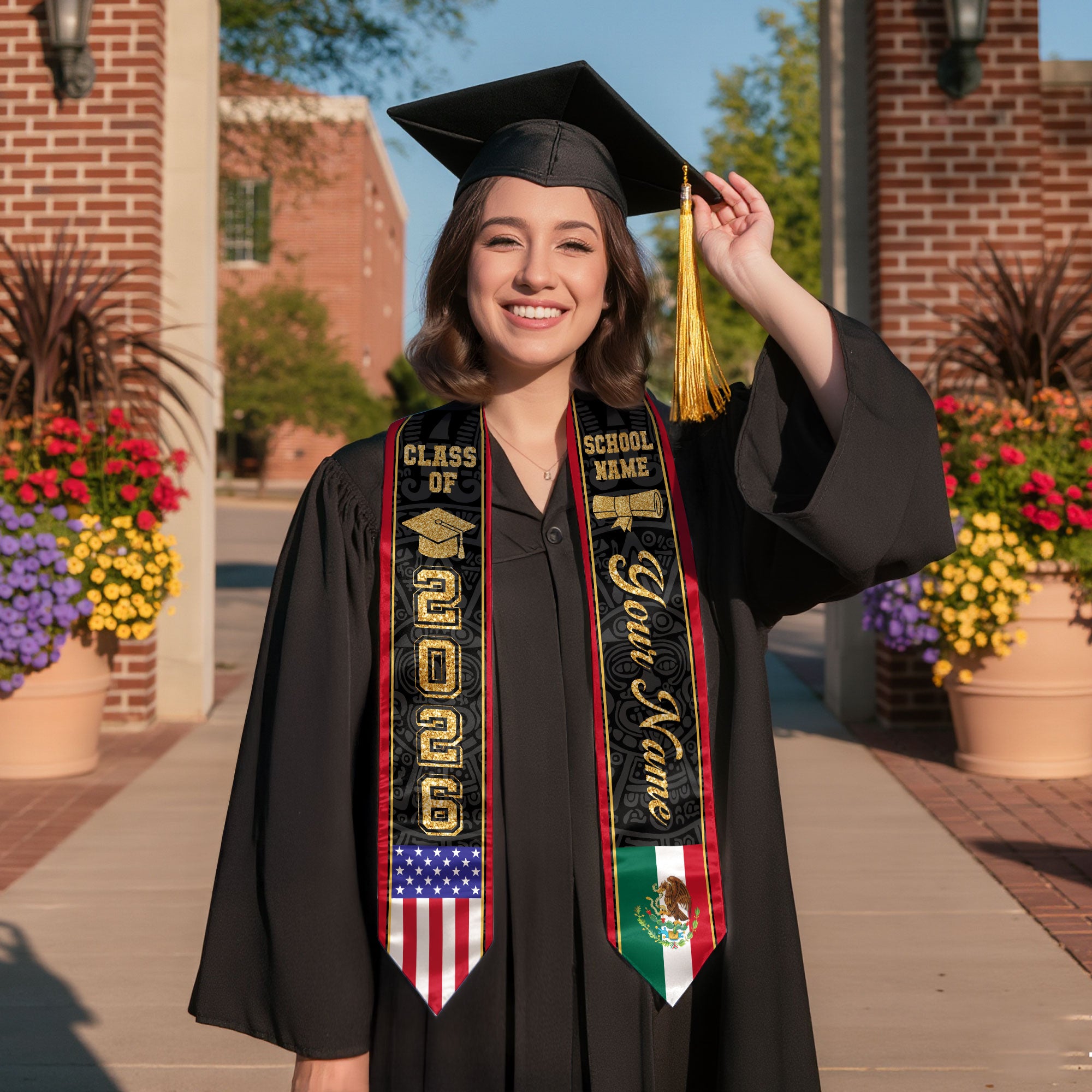 2026 Mexican Graduation Sash, Mexico Flag Stole, Personal Detail Option for Class of 2026