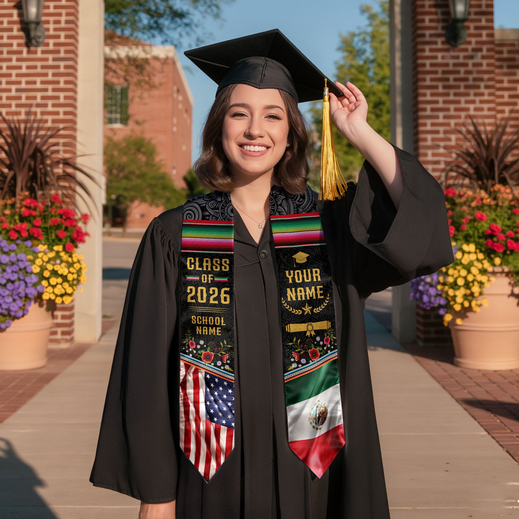 Customized Graduation Stole for Mexico Ceremonies, Mexican Flag Inspired Sash Celebrating Class of 2026