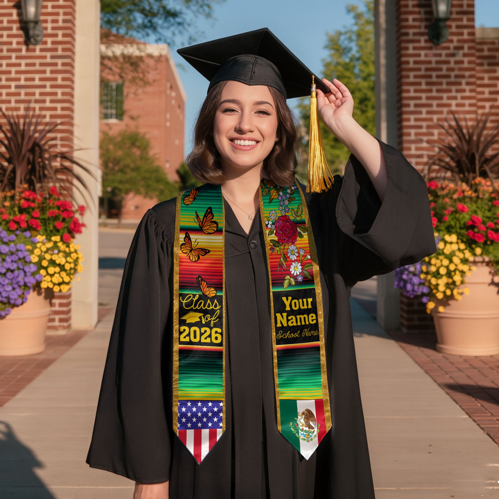 2026 Mexico Flag Stole for Grads, Mexican Graduation Sash, Personal Detail Option Included