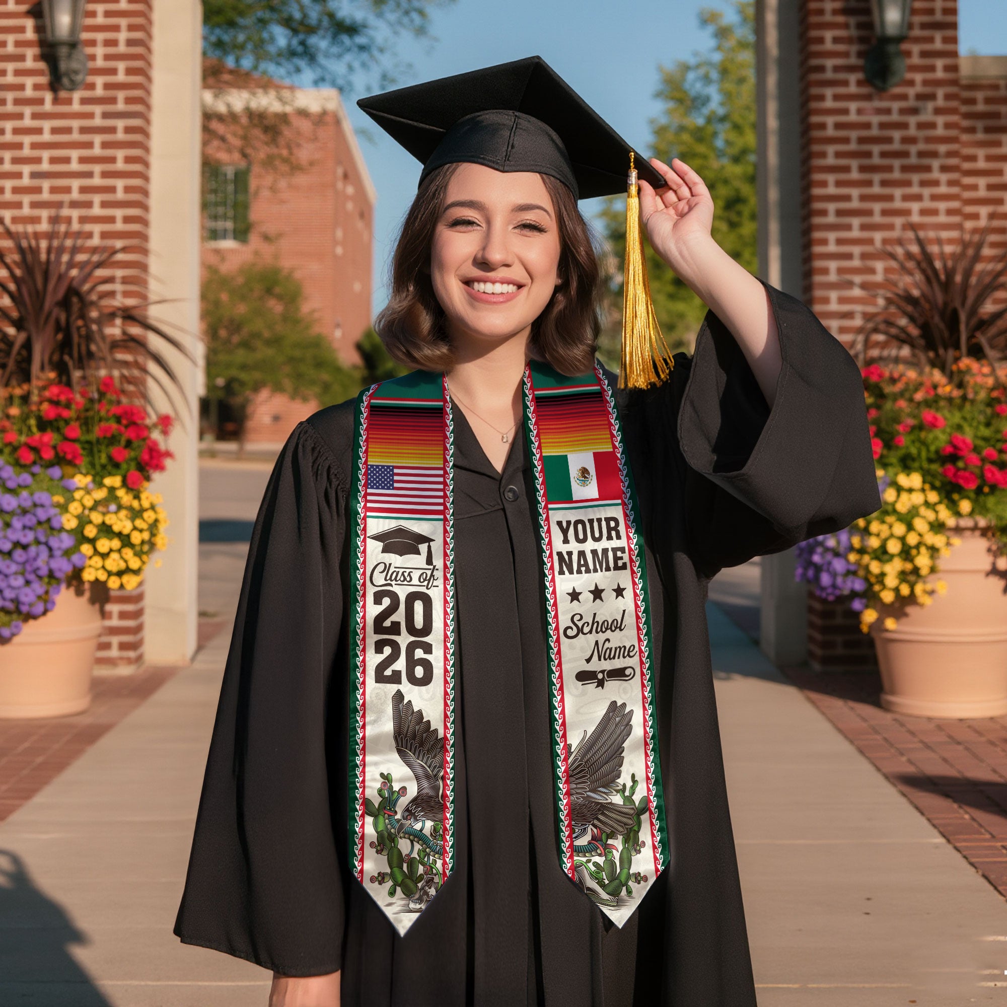 2026 Mexico Graduation Sash, Mexico Flag Stole for Graduation, Detail Option Available