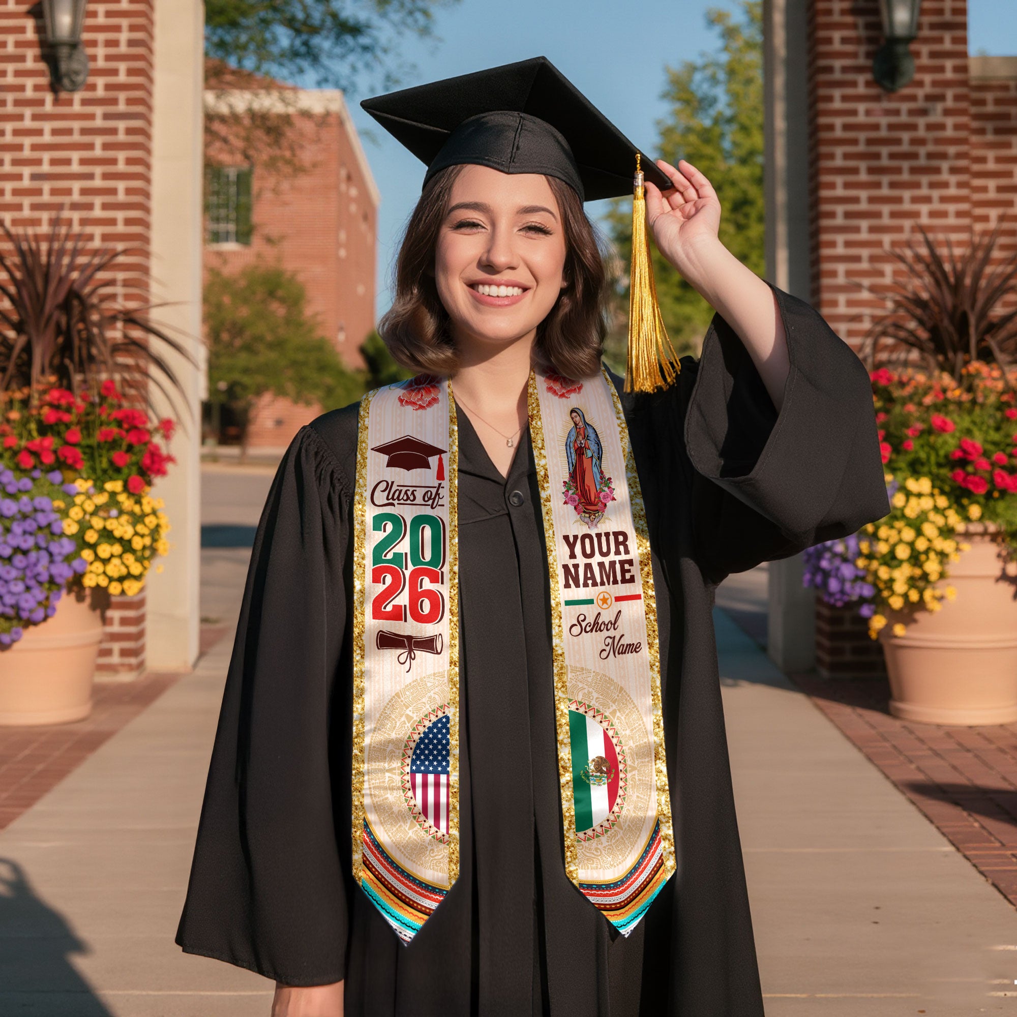 Mexico Flag Graduation Stole 2026, Mexico Sash for Ceremony, Personalized Detail Option