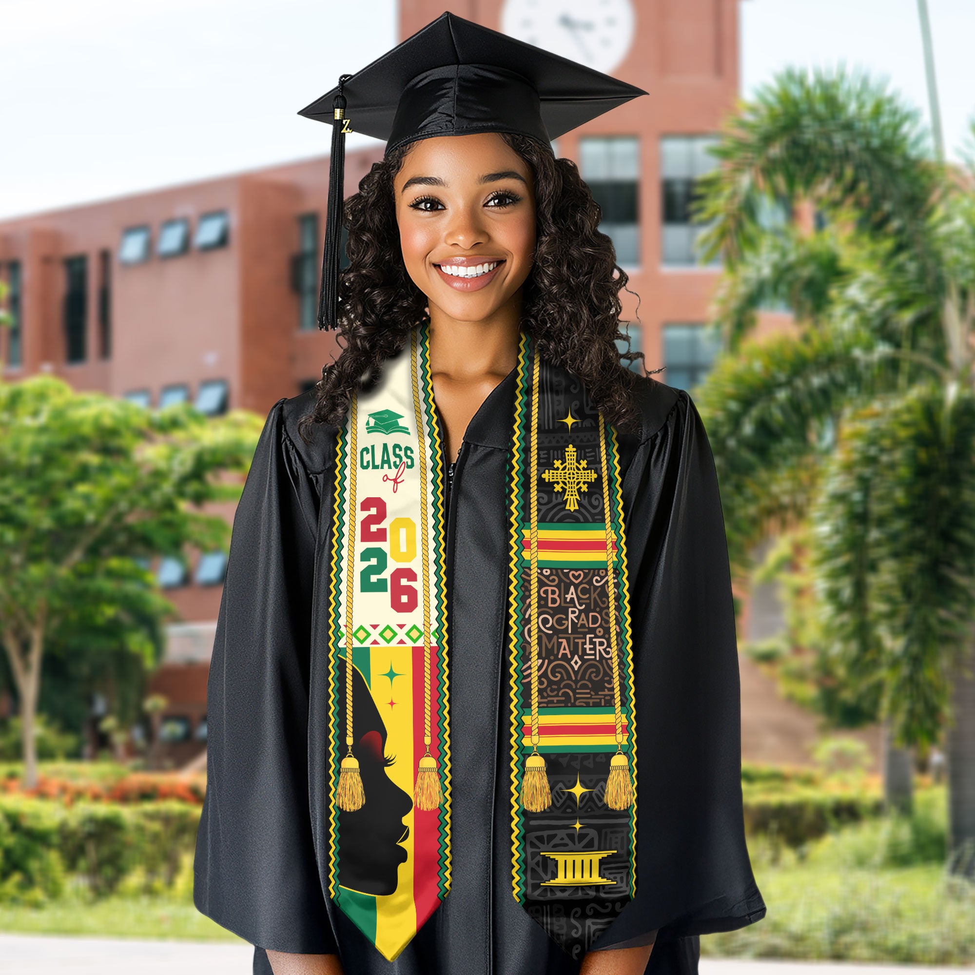 Black Grads Matter Graduation Stole 2026, Pan-African African Print Graduation Stole