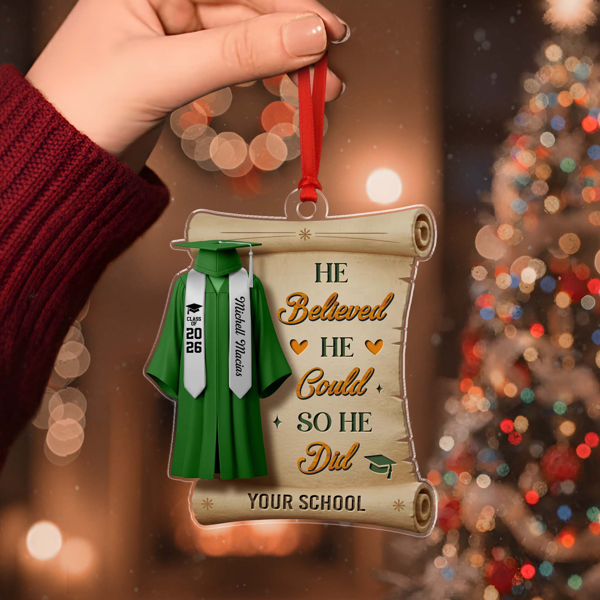 Personalized She Believed She Could So She Did Class Of 2026 Graduation Quote Ornament