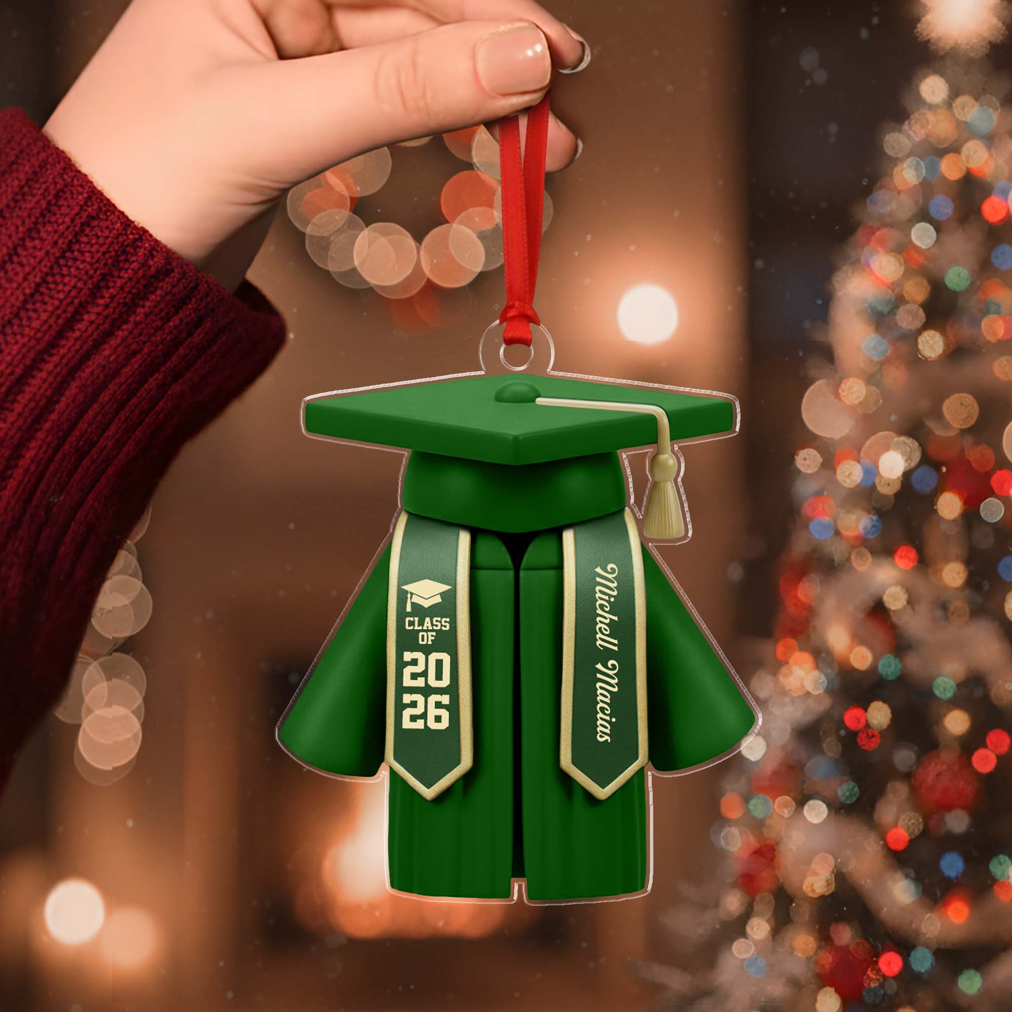 Personalized Class Of 2026 Custom Name Graduation Cap Gown Ornament