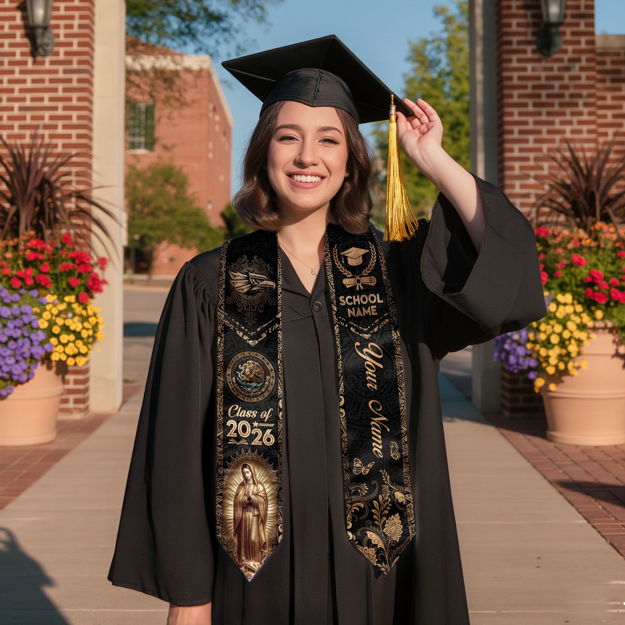 Mexico Flag Graduation Sash 2026, Mexican Stole for Grads, Personal Text Detail Available