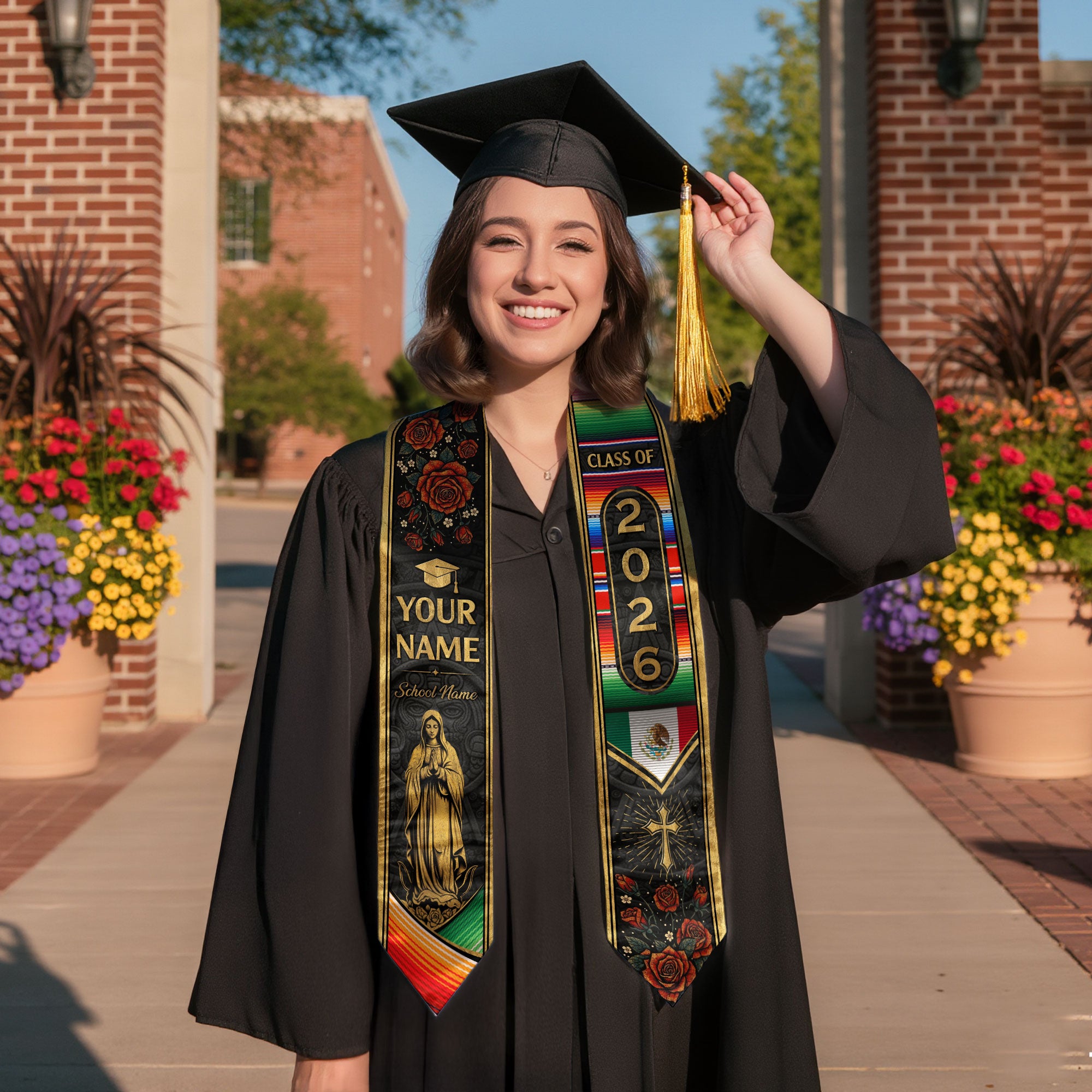 Mexico Graduation Sash 2026, Mexican Flag Stole for Graduates, Personalized Stitch Option
