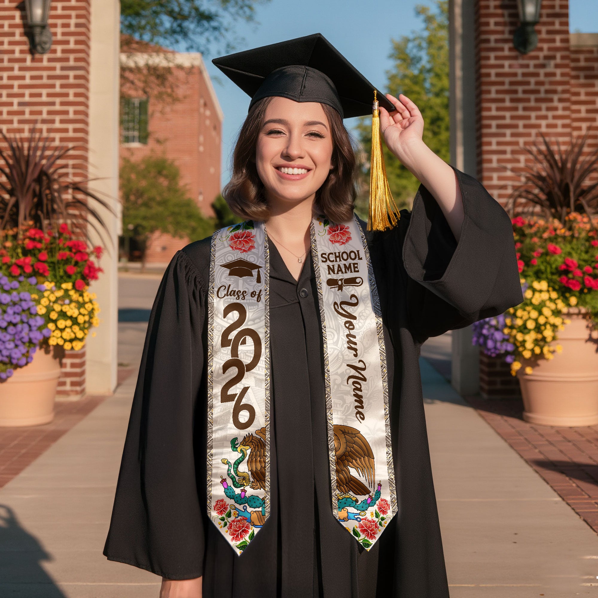 Customized Mexico Graduation Stole 2026, Mexican Flag Graduation Sash, Academic Style for Class of 2026