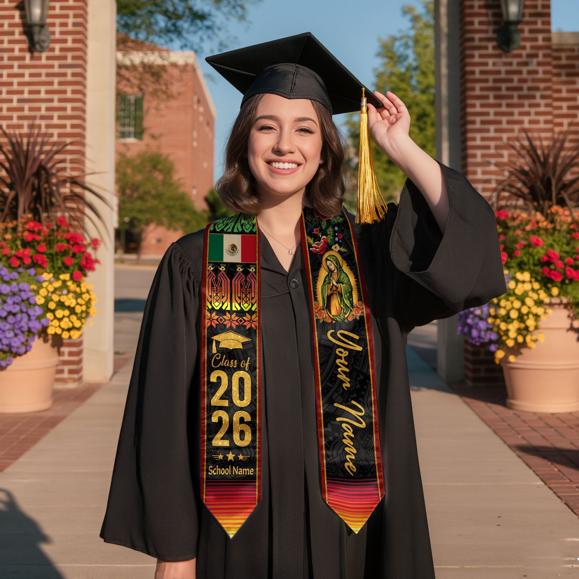 Customized Graduation Stole Mexico 2026, Mexican Flag Sash, Formal Academic Accessory for Graduates