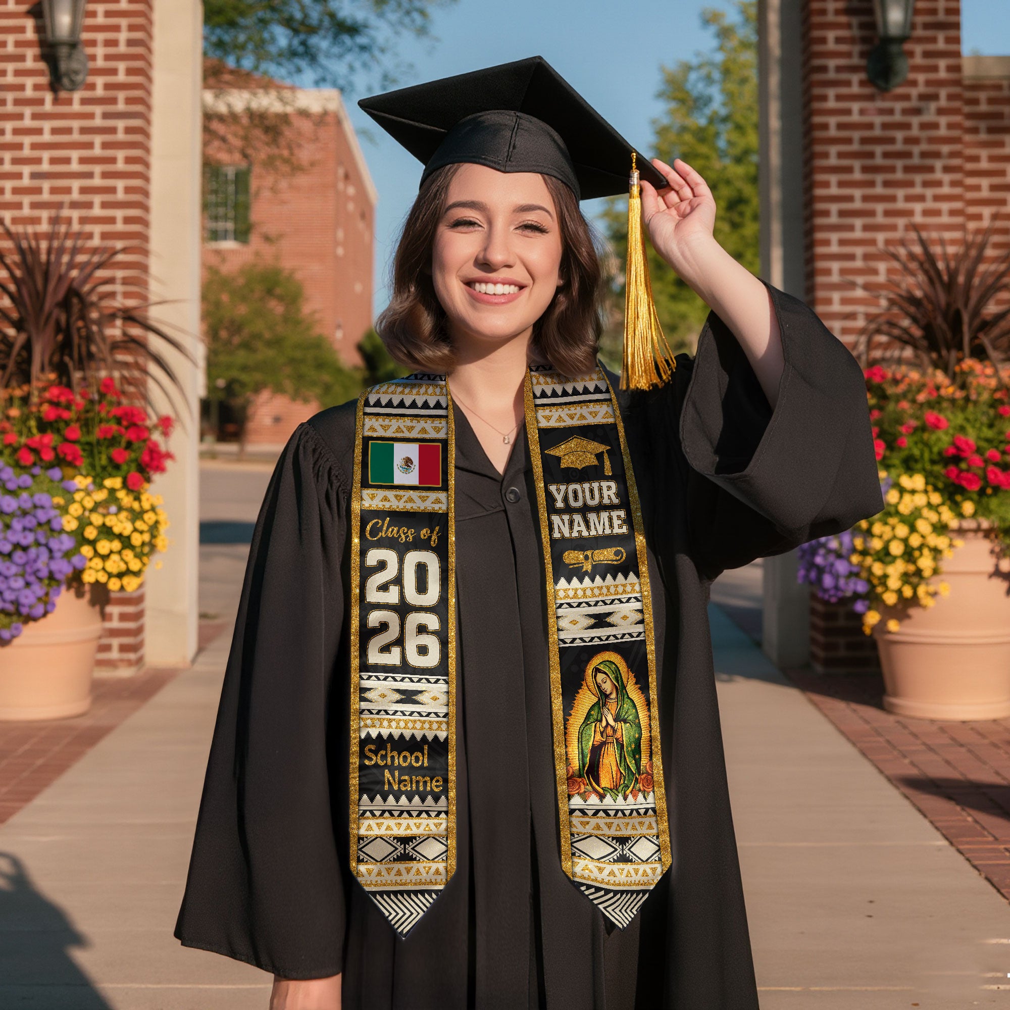 Customized Mexico Flag Graduation Stole 2026, Graduation Sash for Mexican Heritage Class of 2026