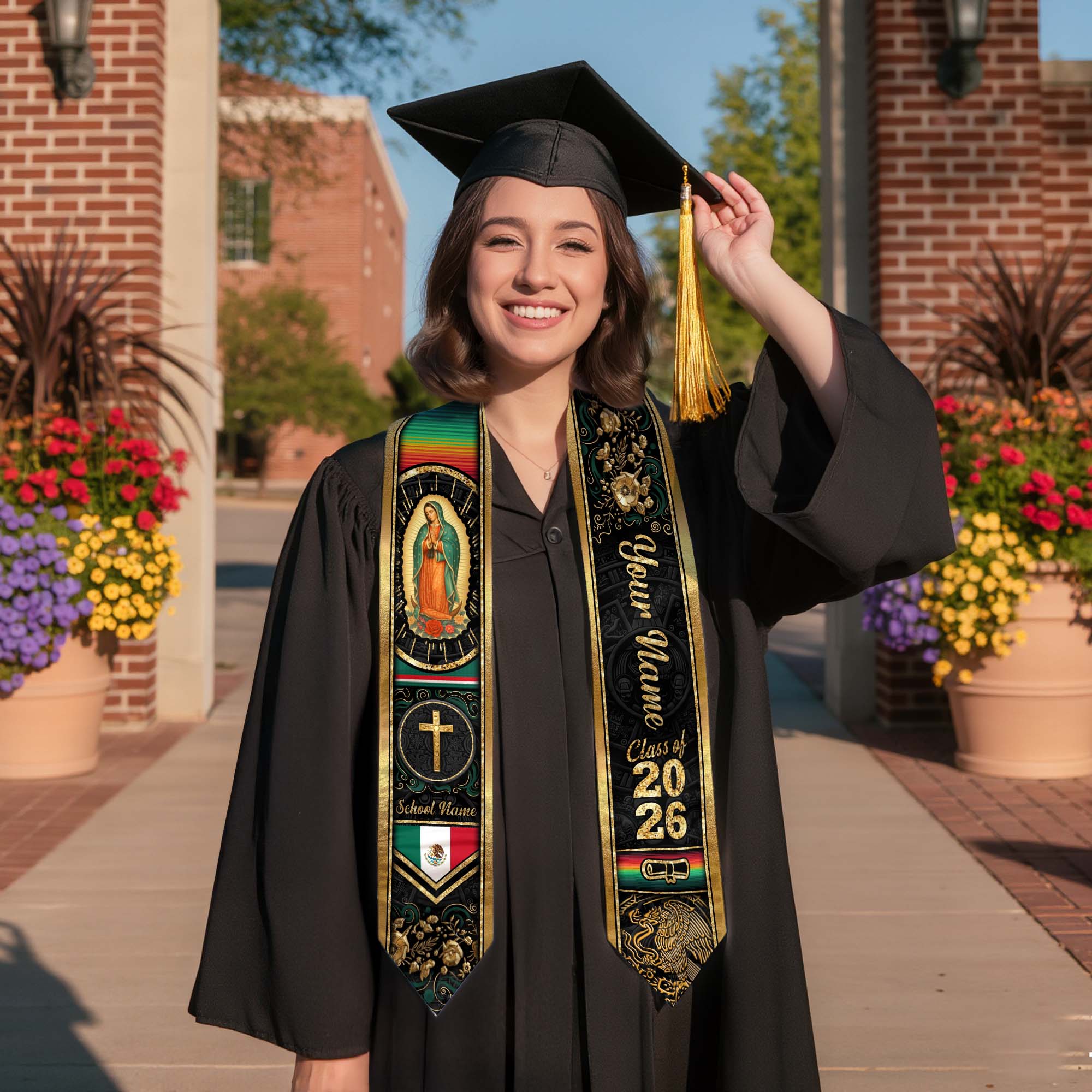 Customized Mexico Graduation Stole with National Flag Detail, Graduation Sash 2026, Class of 2026