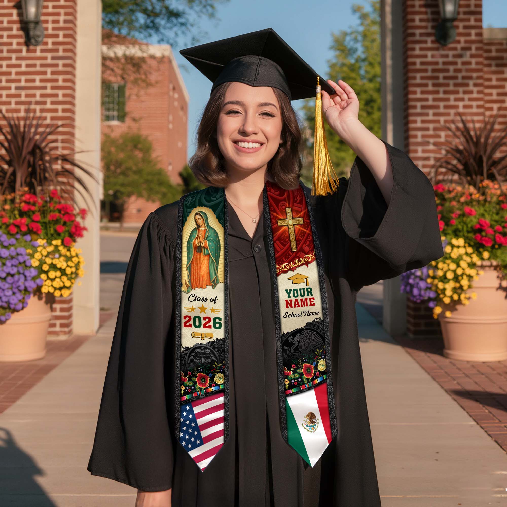 Customized Mexico Graduation Stole Inspired by Mexican Flag Design, Graduation Sash 2026
