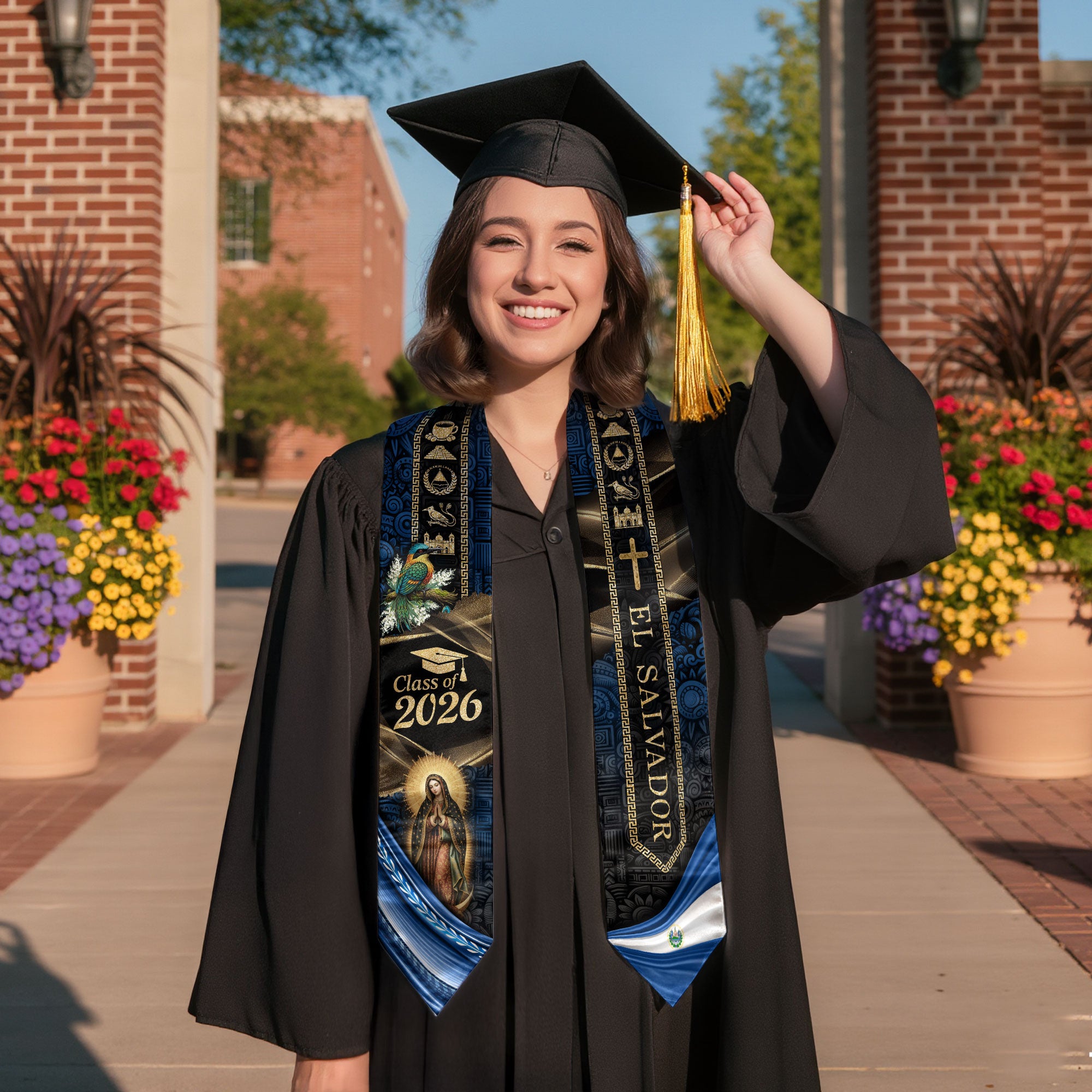 El Salvador Stole Class of 2026 - Our Lady of Guadalupe & Culture Sash