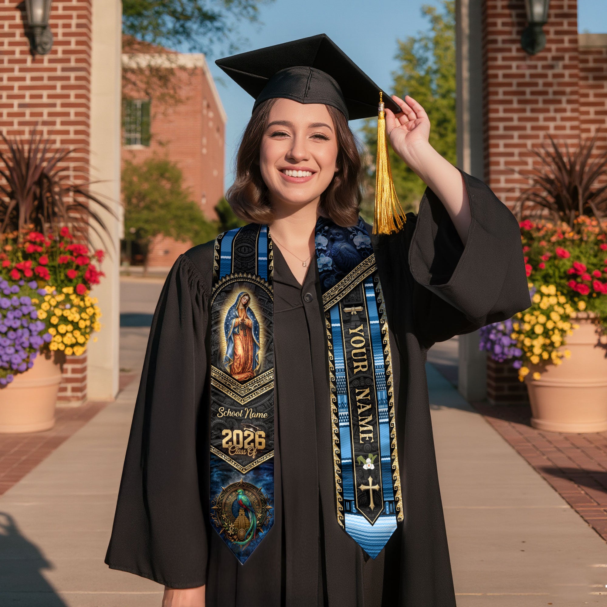 Guatemala Class of 2026 Graduation Stole Custom Name Guadalupe Cross Sash