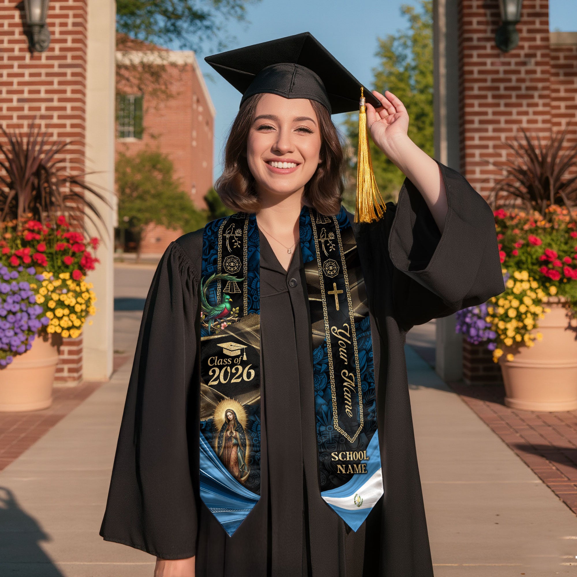 Custom Guatemala Graduation Stole 2026 - Personalized Name School Quetzal Maya Sash