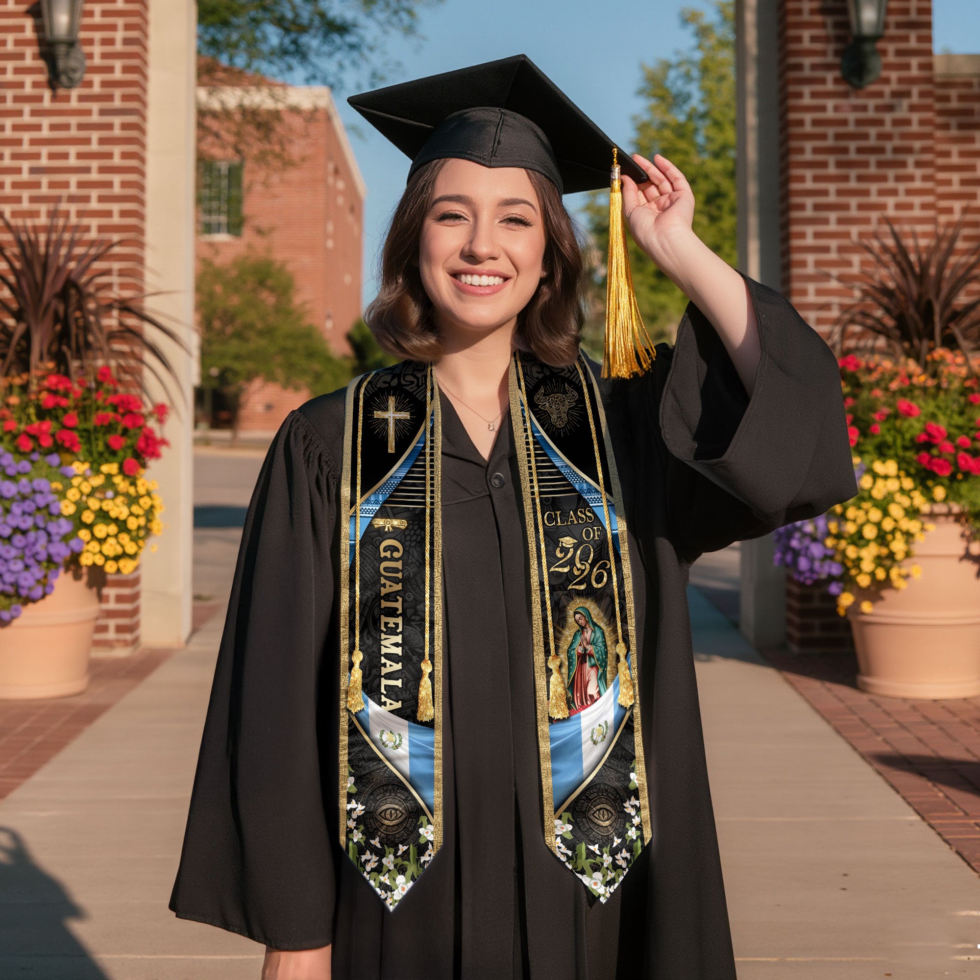 Guatemala Graduation Stole 2026, Guatemalan Flag Ceremony Sash, Elegant Gold Academic Design