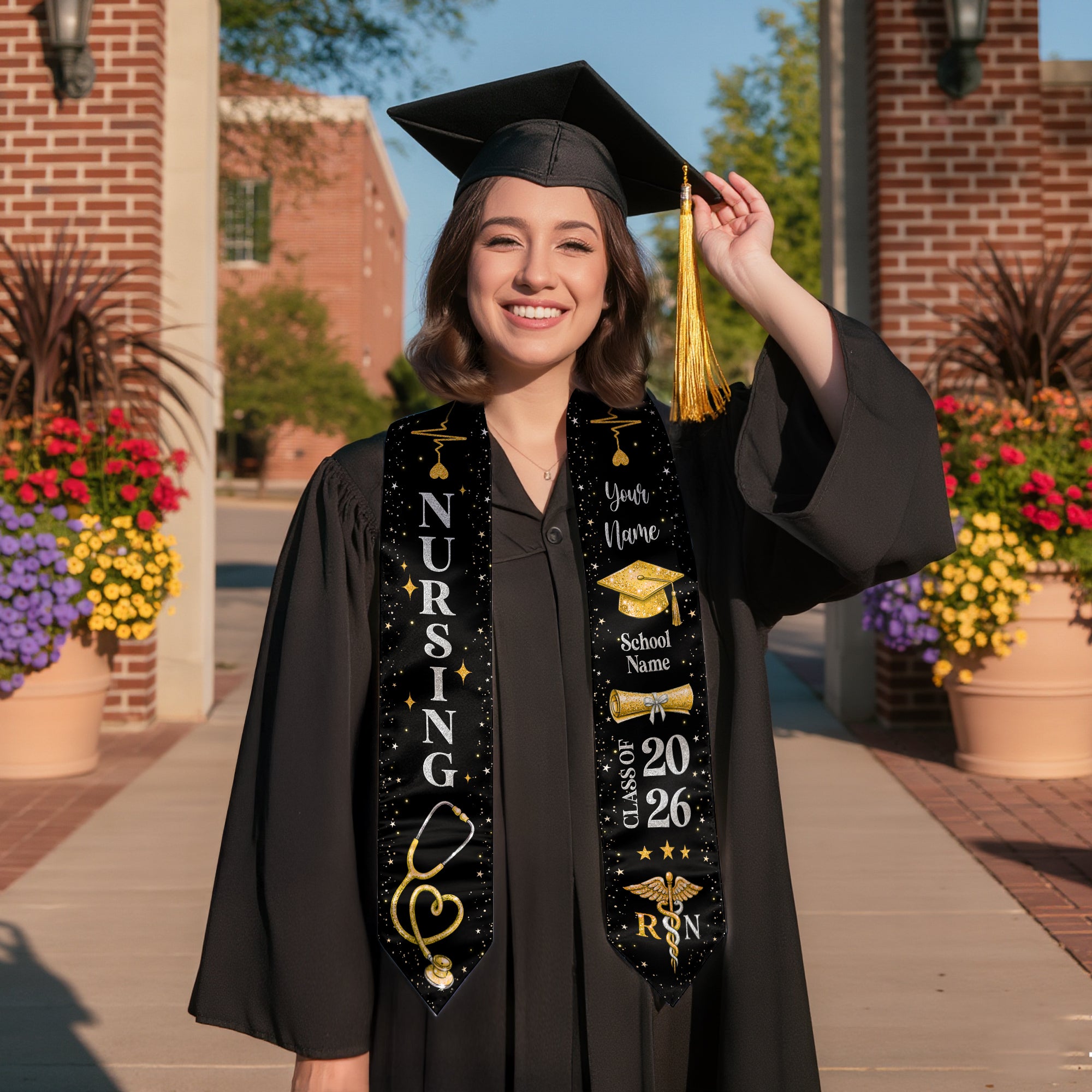 RN Nursing Graduation Stole, Class of 2026, Personalized Name and School, Heartbeat Design, Graduation Sash Gift