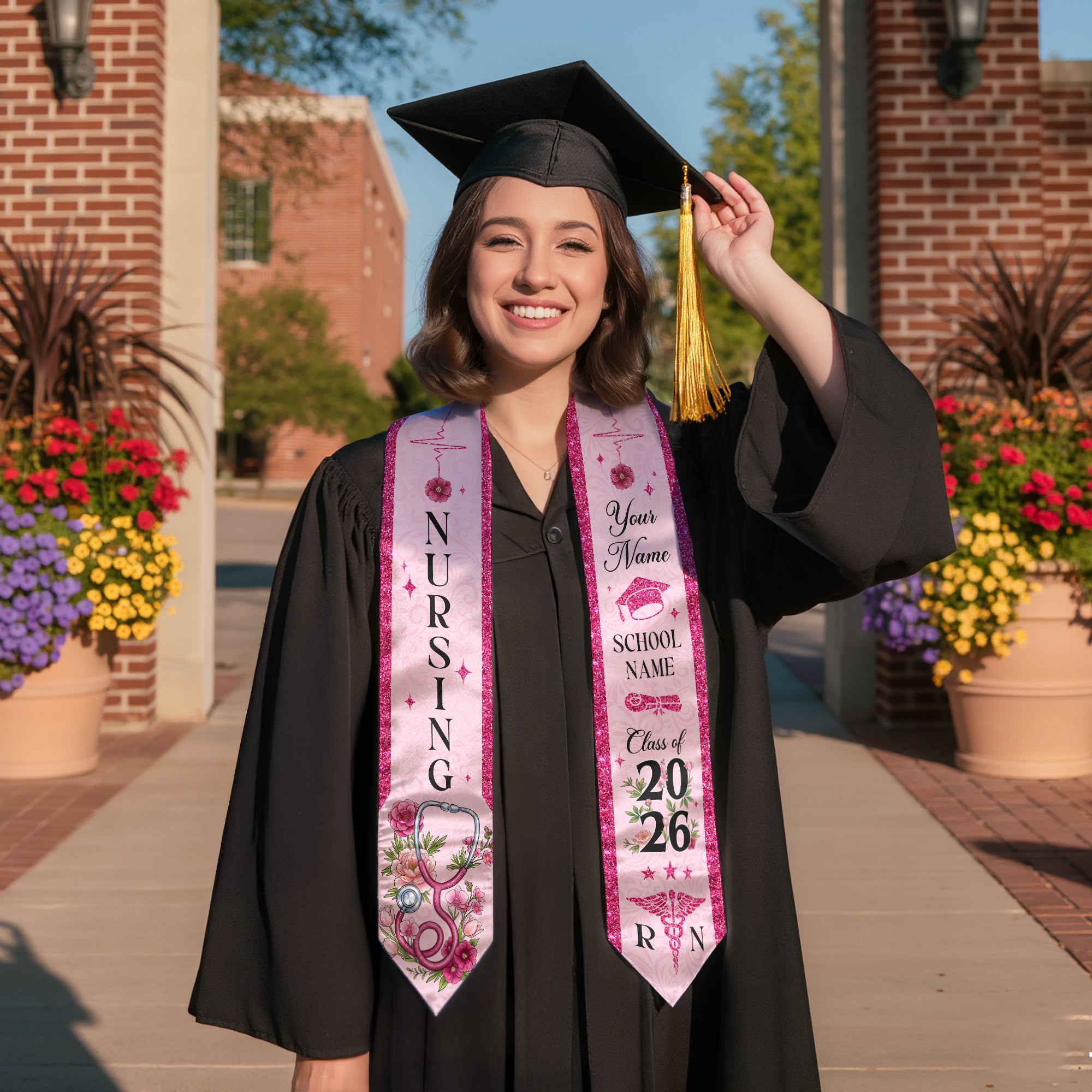 RN Graduation Stole Nursing Class of 2026, Custom Name School, Floral Medical Theme, Personalized Sash Gift