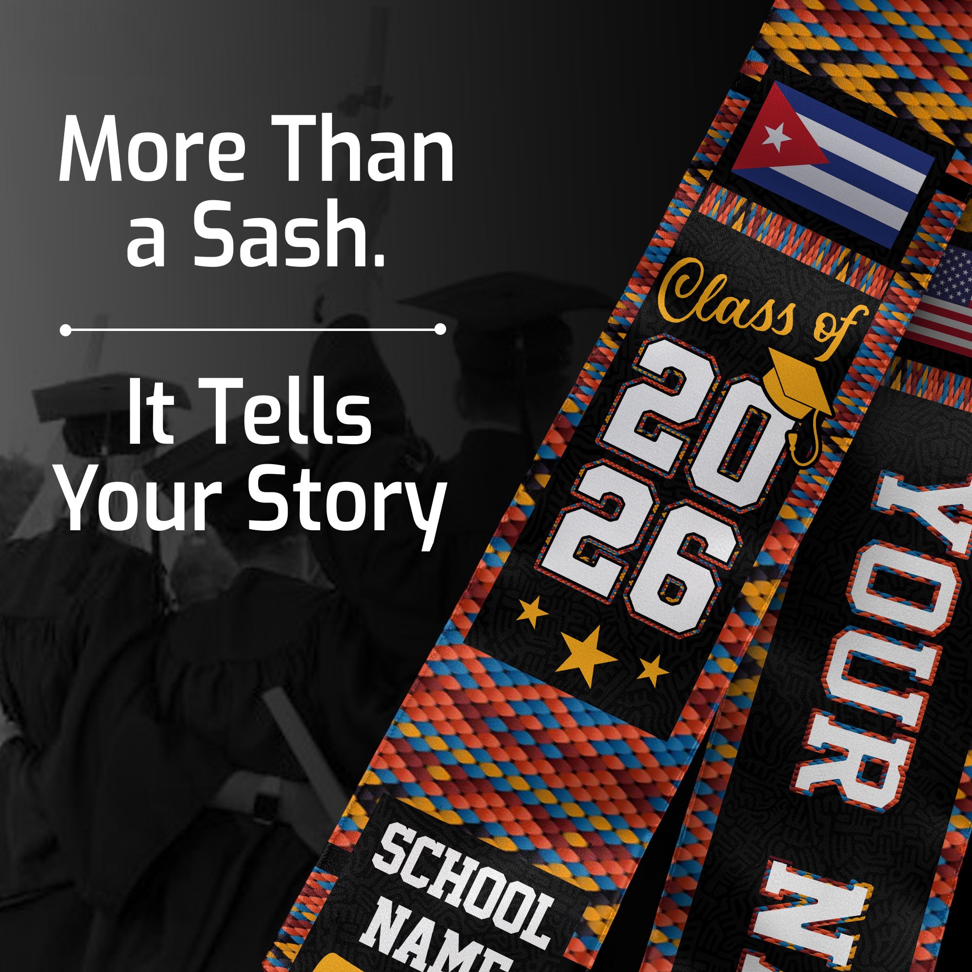 Cuba Graduation Stole 2026, Cuban Flag Sash, Custom Accent Graduation Stole for 2026