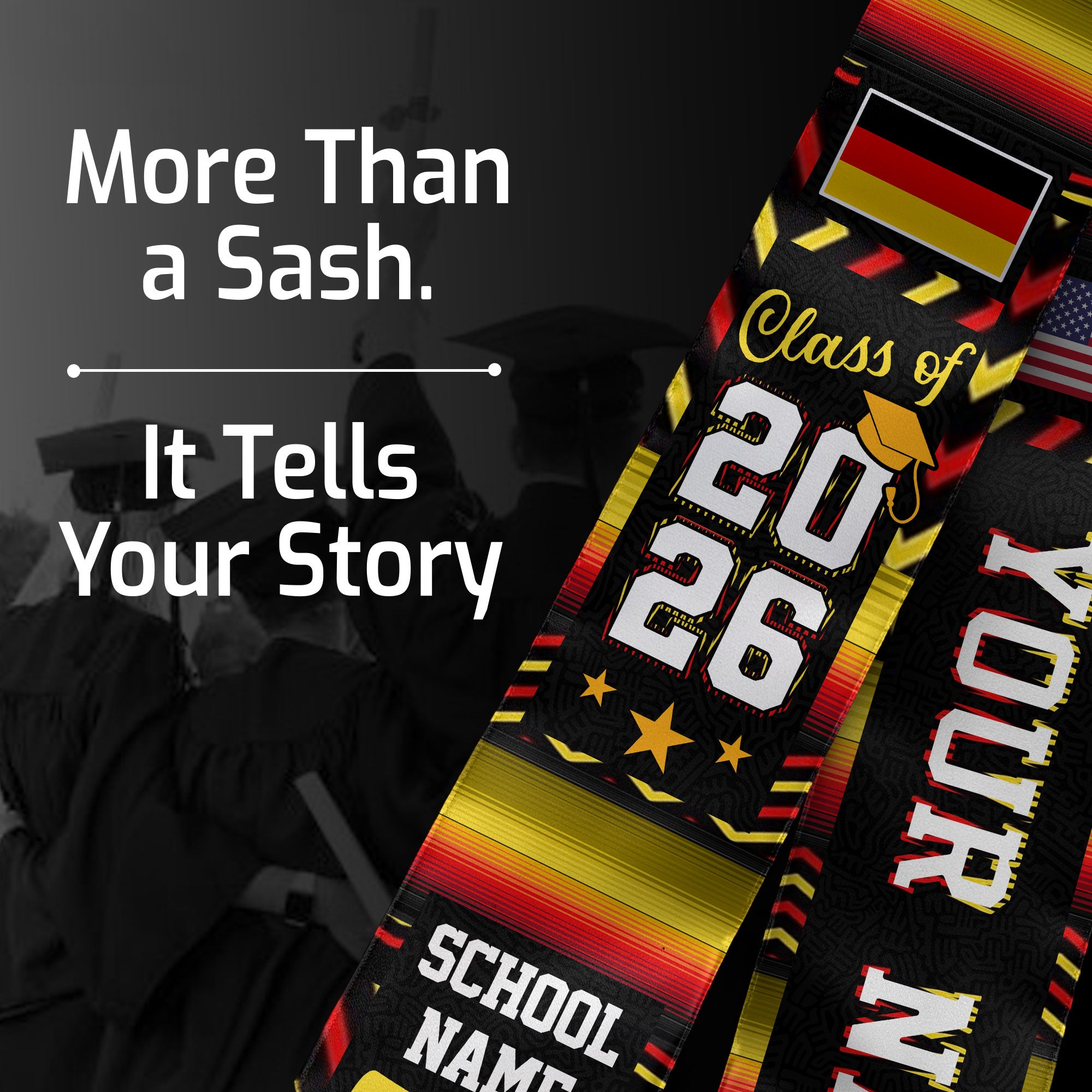 Germany Graduation Stole 2026, German Flag Sash, Graduation Stole with Custom Accent